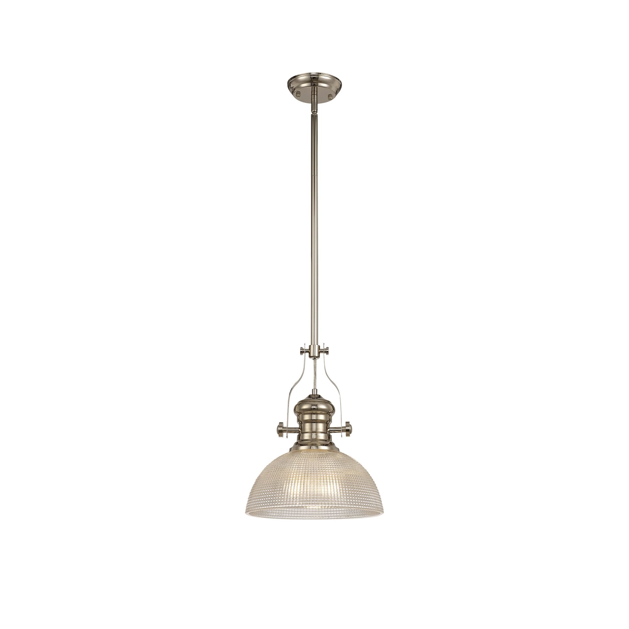 Fabula Epping Single Pendant - 30cm Prismatic Glass Shade - Polished Nickel & Clear Glass