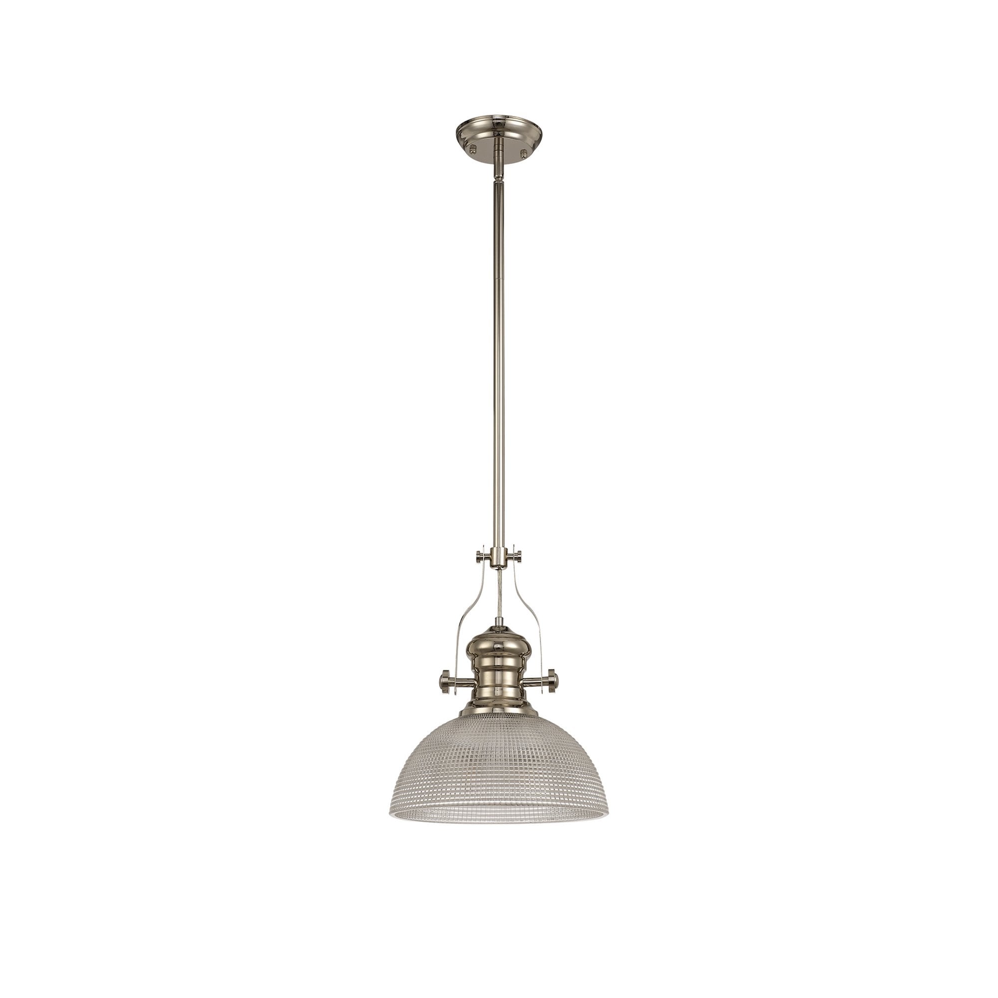 Fabula Epping Single Pendant - 30cm Prismatic Glass Shade - Polished Nickel & Clear Glass