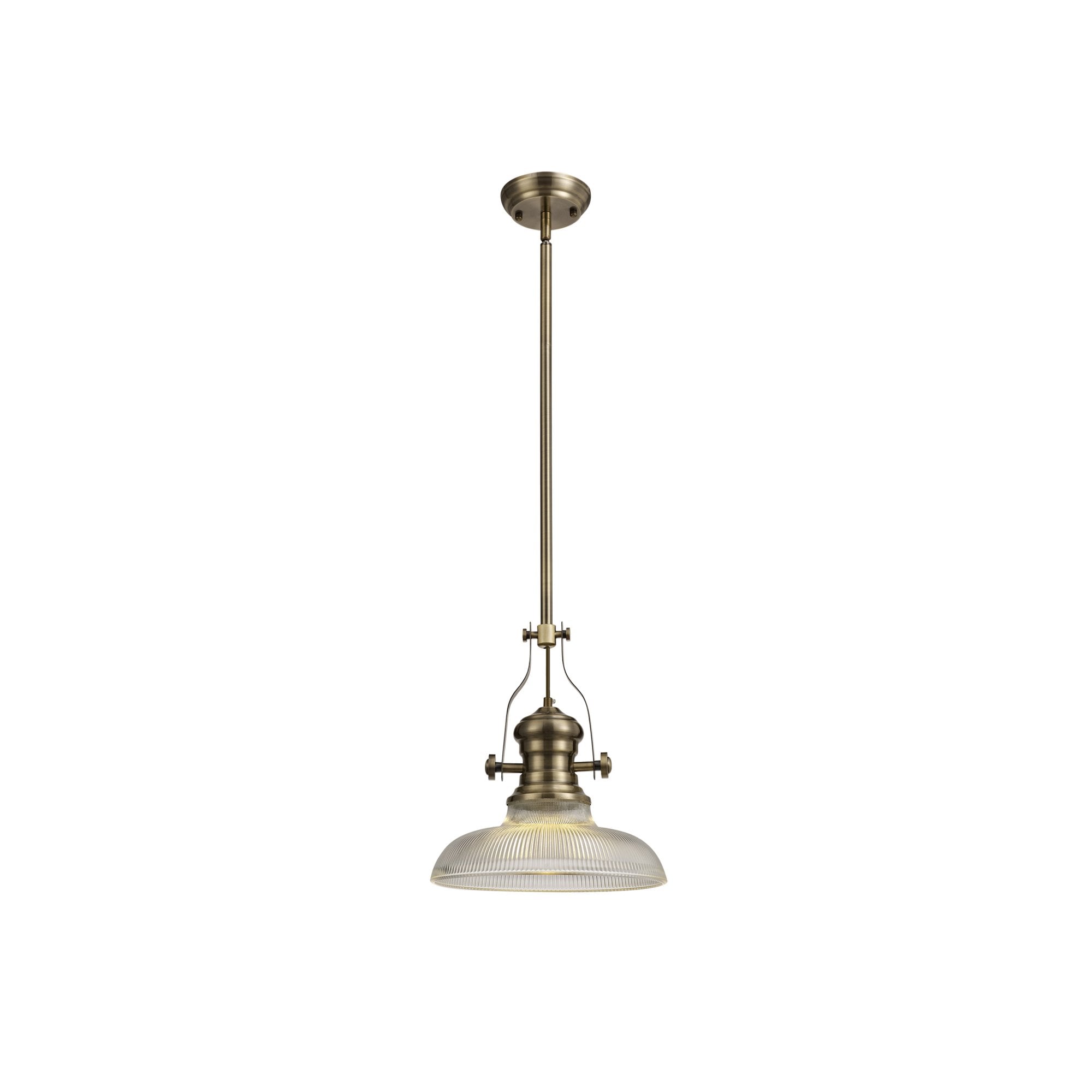 Fabula Epping Single Pendant - 30cm Round Glass Shade - Antique Brass & Clear Glass