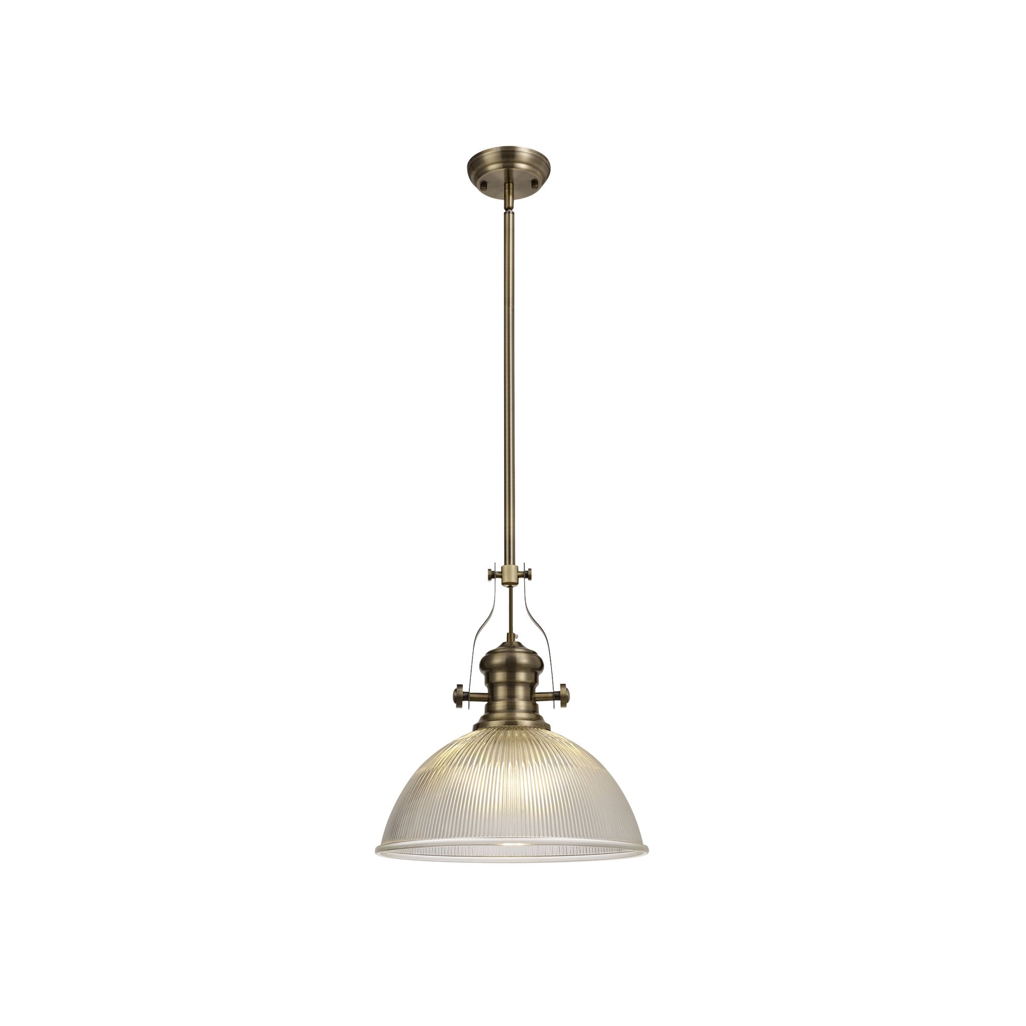 Fabula Epping Single Pendant - 38cm Dome Glass Shade - Antique Brass & Clear Glass