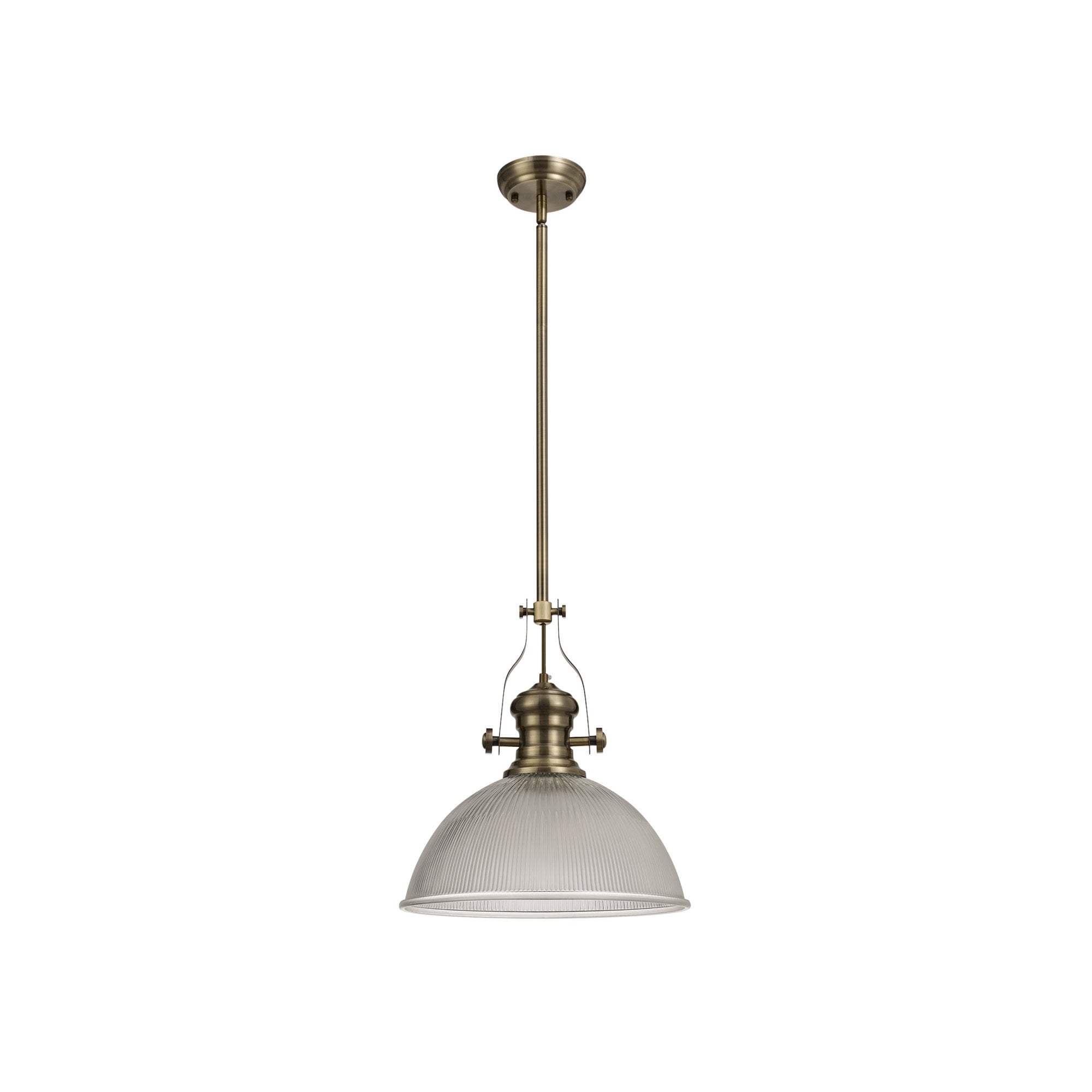Fabula Epping Single Pendant - 38cm Dome Glass Shade - Antique Brass & Clear Glass