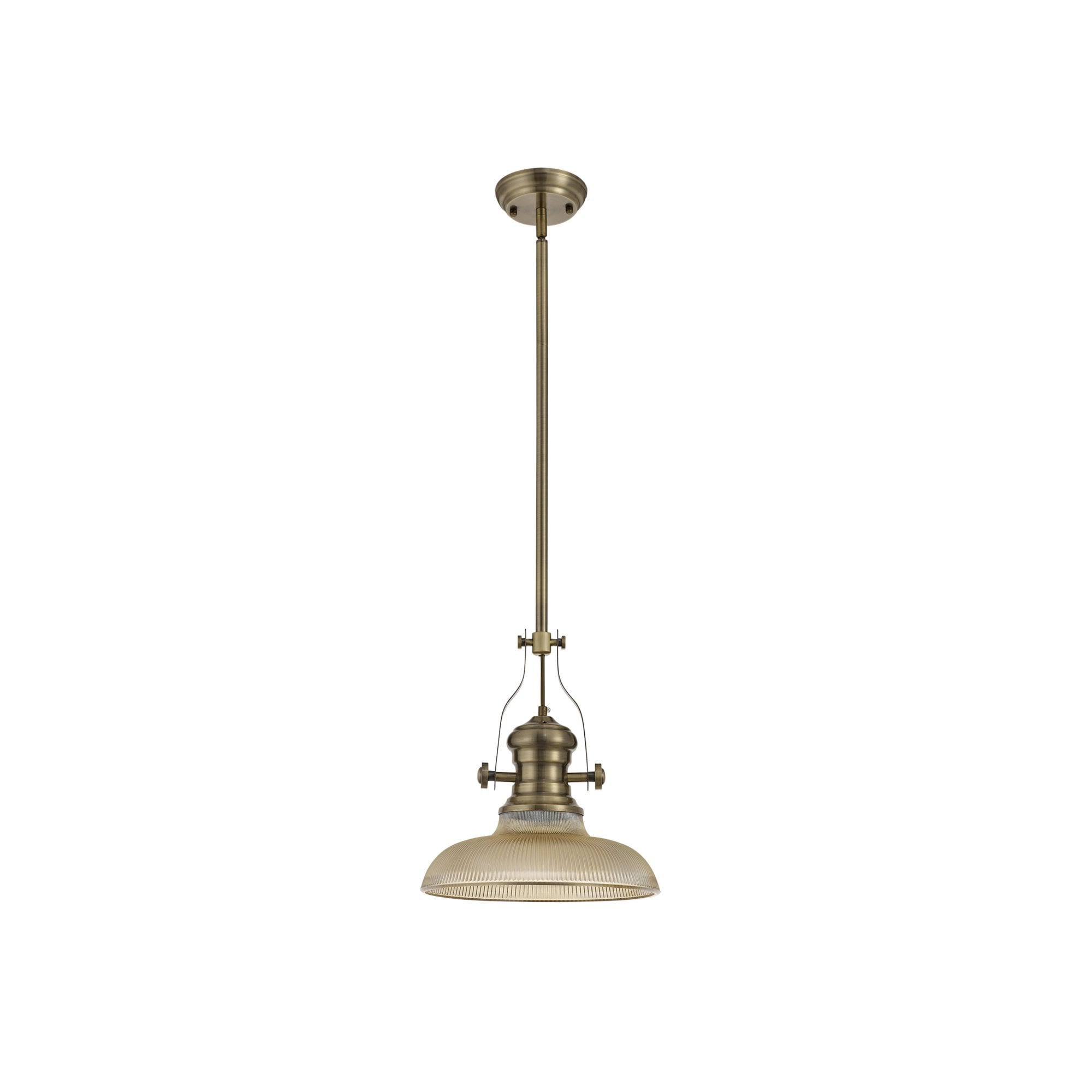 Fabula Epping Single Pendant - 30cm Round Glass Shade - Antique Brass & Amber Glass