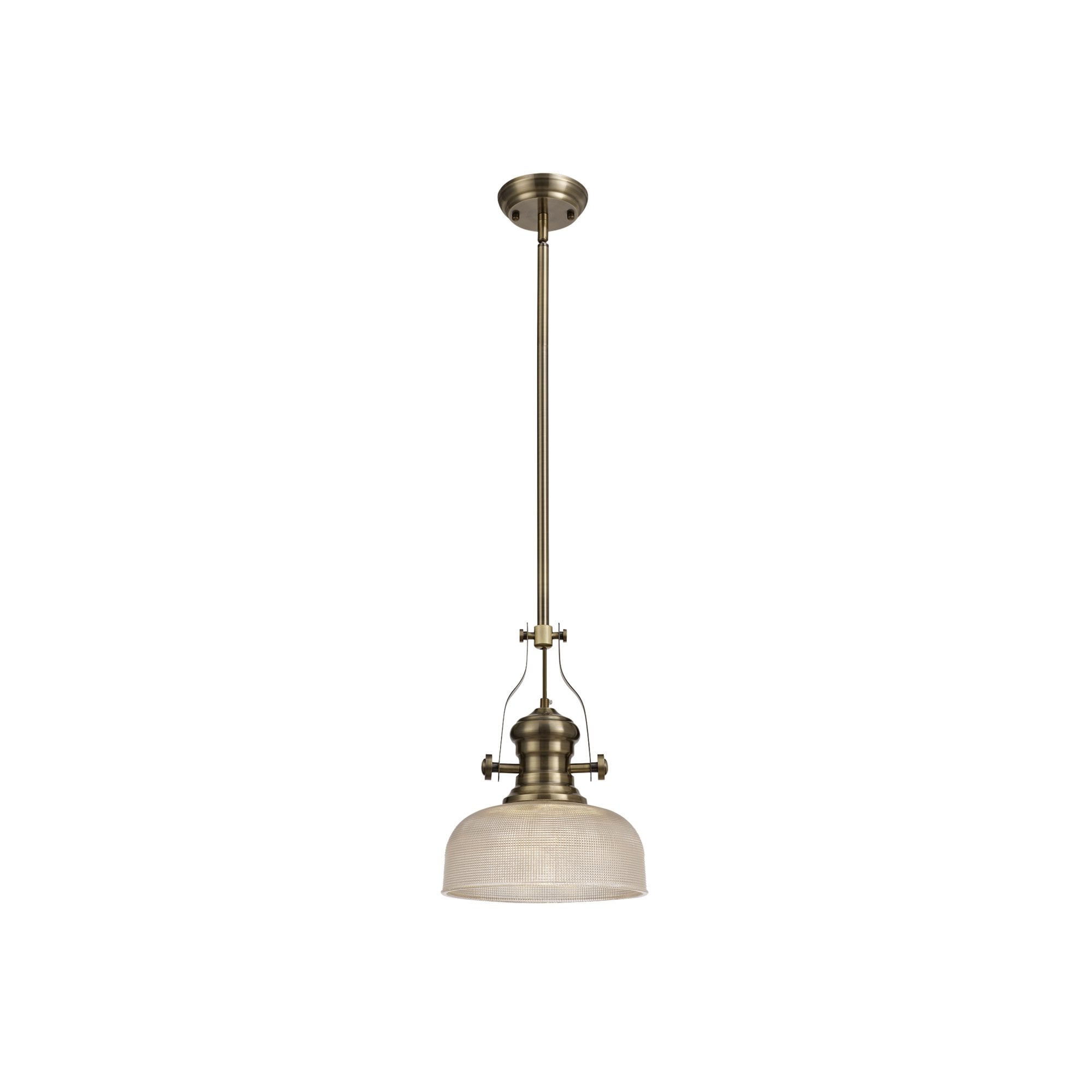 Fabula Epping Single Pendant - 26.5cm Prismatic Glass Shade - Antique Brass & Clear Glass