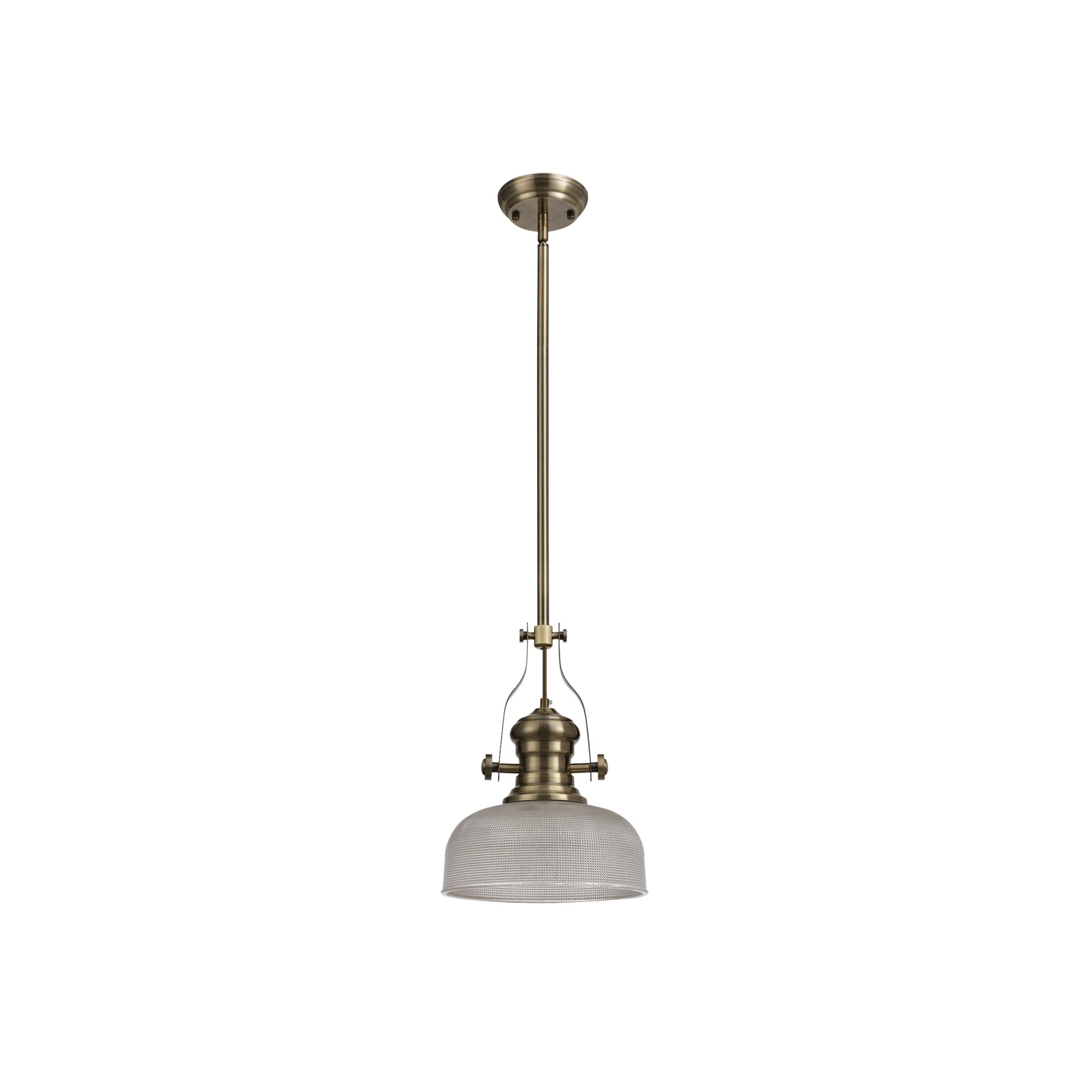 Fabula Epping Single Pendant - 26.5cm Prismatic Glass Shade - Antique Brass & Clear Glass