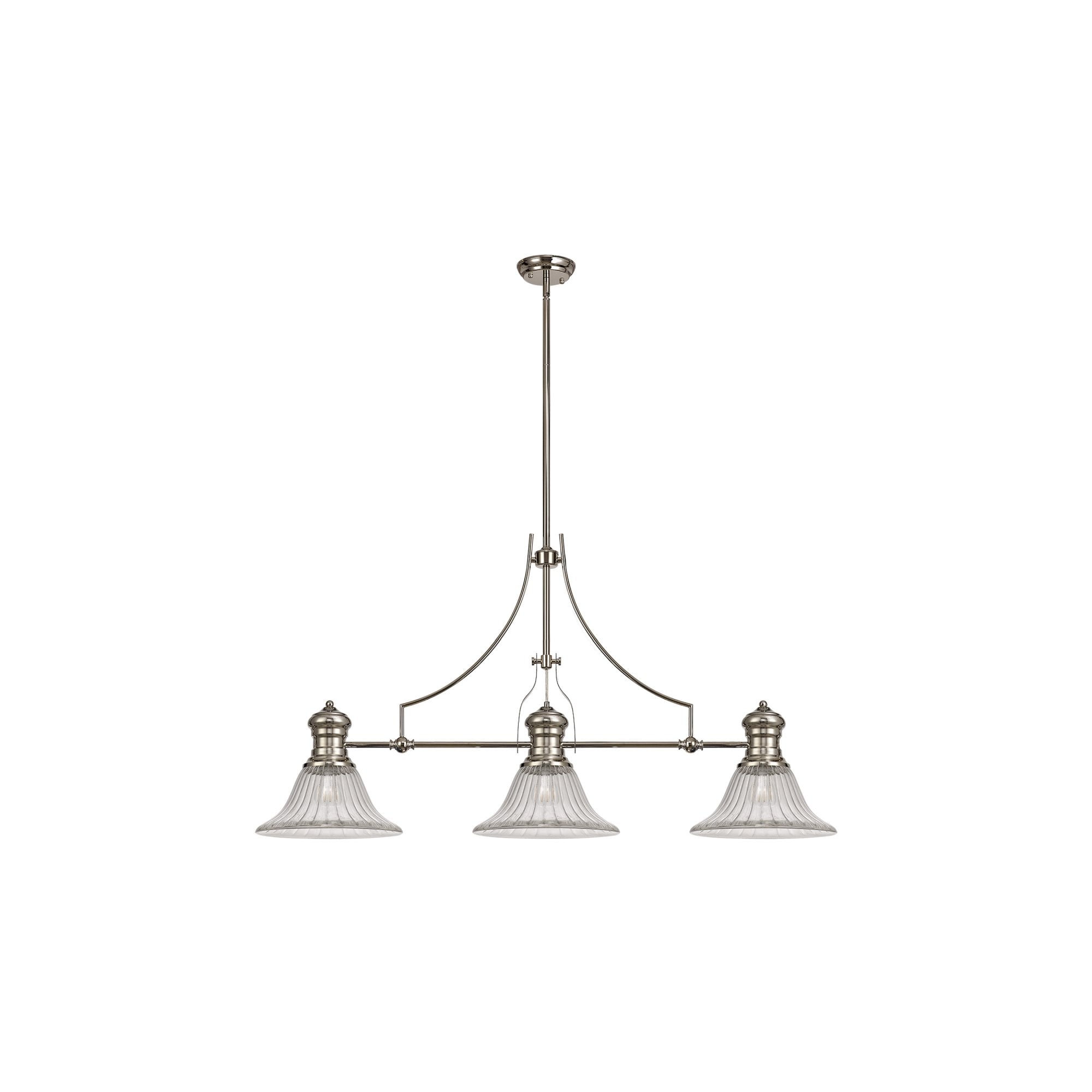 Fabula Epping 3 Light Linear Pendant - 30cm Bell Glass Shades - Polished Nickel & Clear Glass