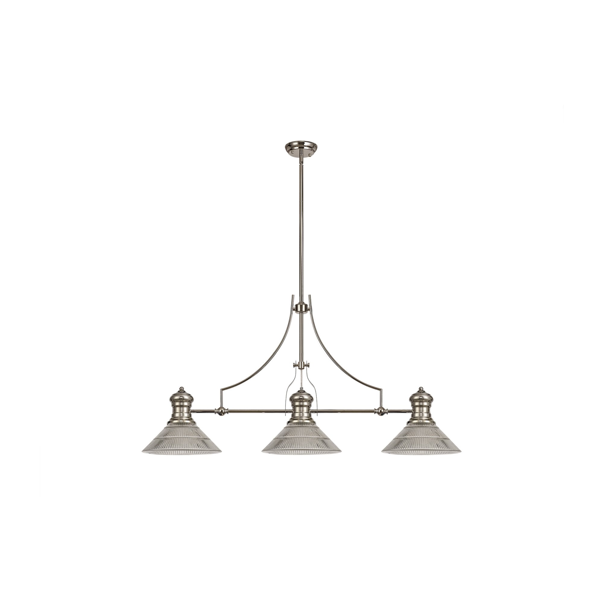 Fabula Epping 3 Light Linear Pendant - 30cm Cone Glass Shades - Polished Nickel & Clear Glass