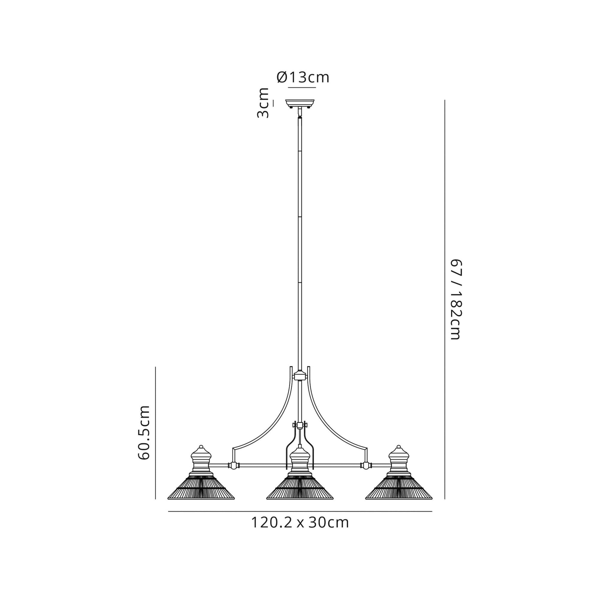 Fabula Epping 3 Light Linear Pendant - 30cm Cone Glass Shades - Polished Nickel & Clear Glass
