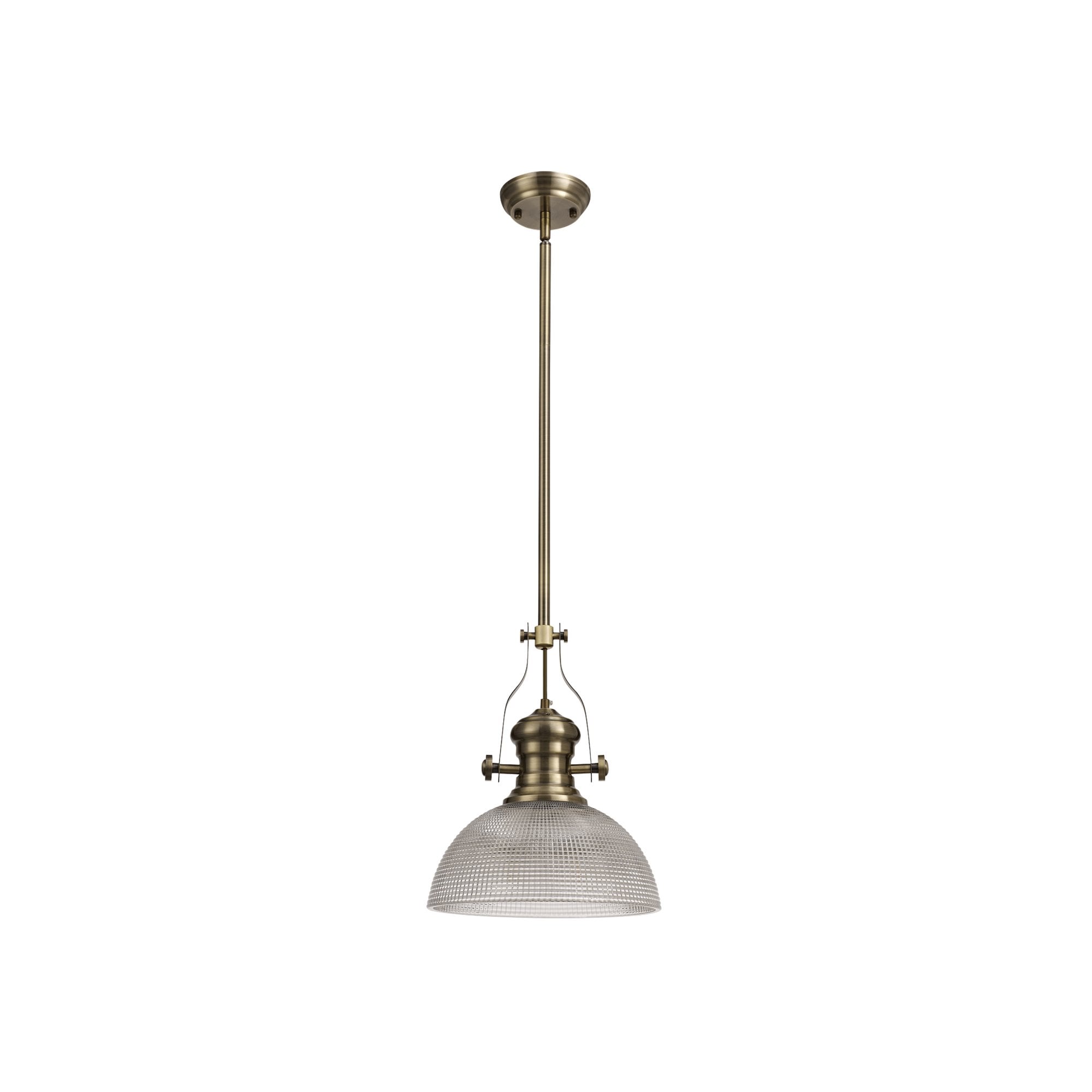 Fabula Epping Single Pendant - 30cm Prismatic Glass Shade - Antique Brass & Clear Glass