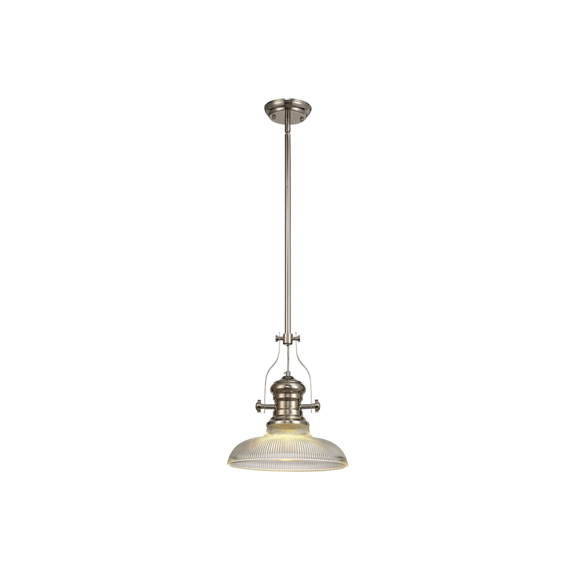 Fabula Epping Single Pendant - 30cm Round Glass Shade - Polished Nickel & Clear Glass