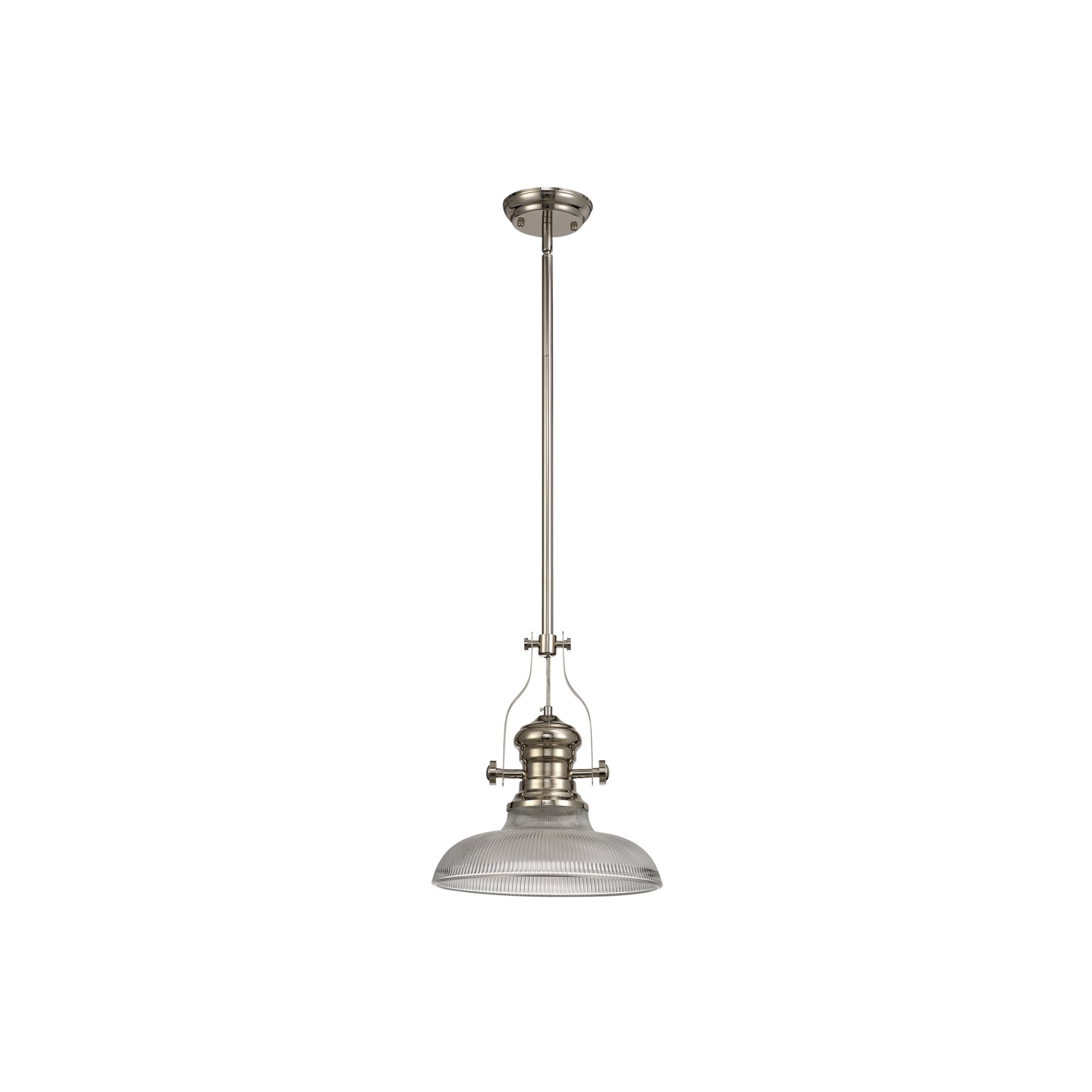 Fabula Epping Single Pendant - 30cm Round Glass Shade - Polished Nickel & Clear Glass