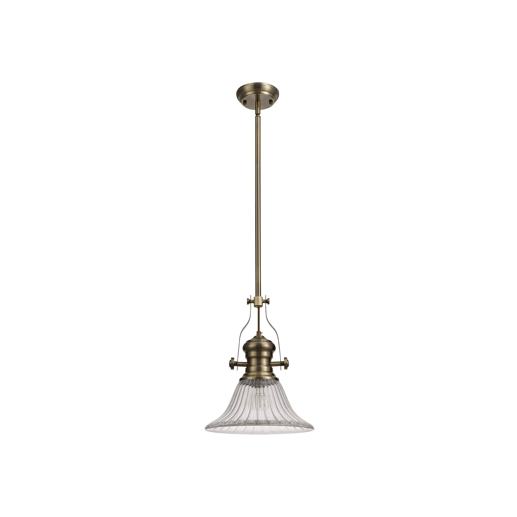 Fabula Epping Single Pendant - 30cm Bell Glass Shade - Antique Brass & Clear Glass