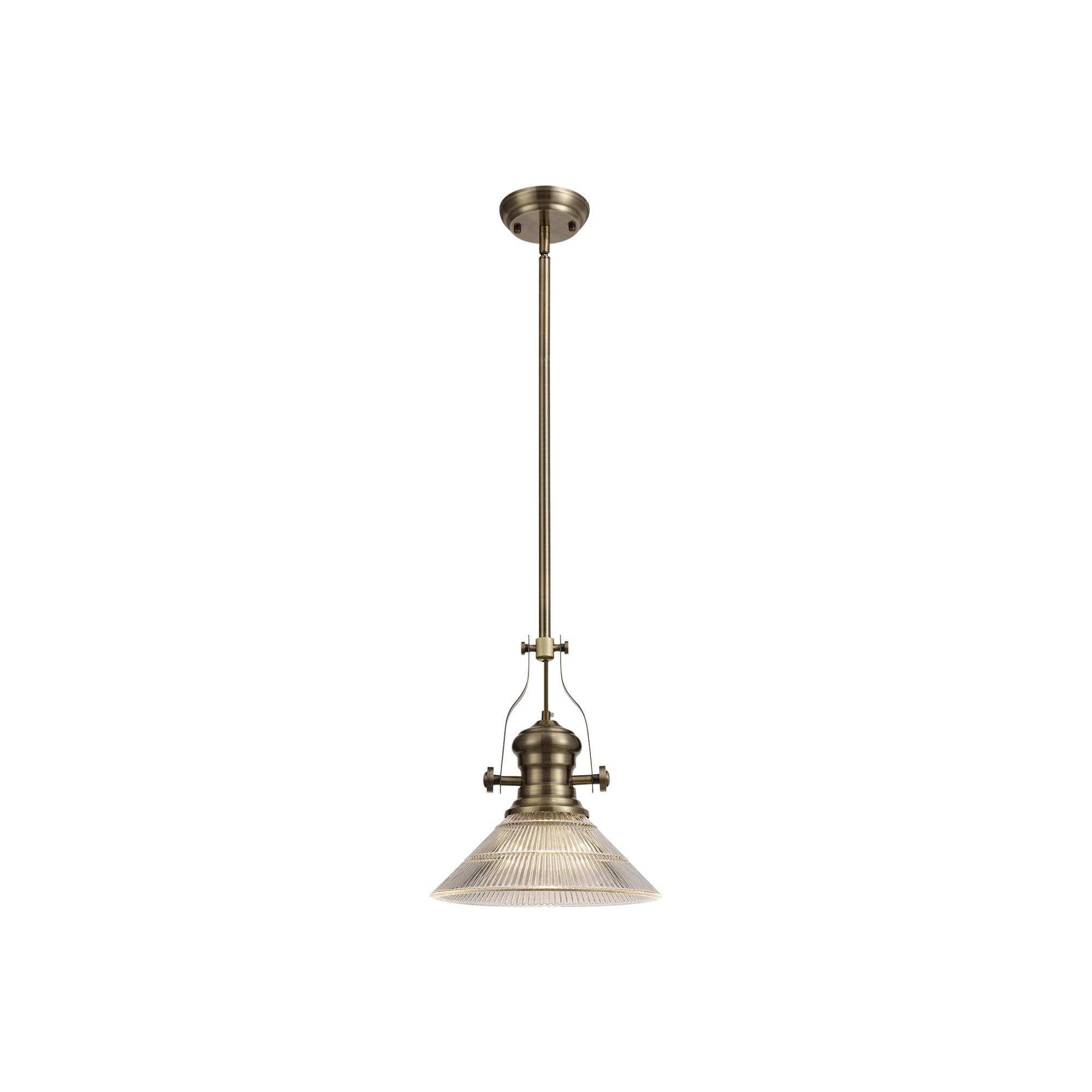 Fabula Epping Single Pendant - 30cm Cone Glass Shade - Antique Brass & Clear Glass