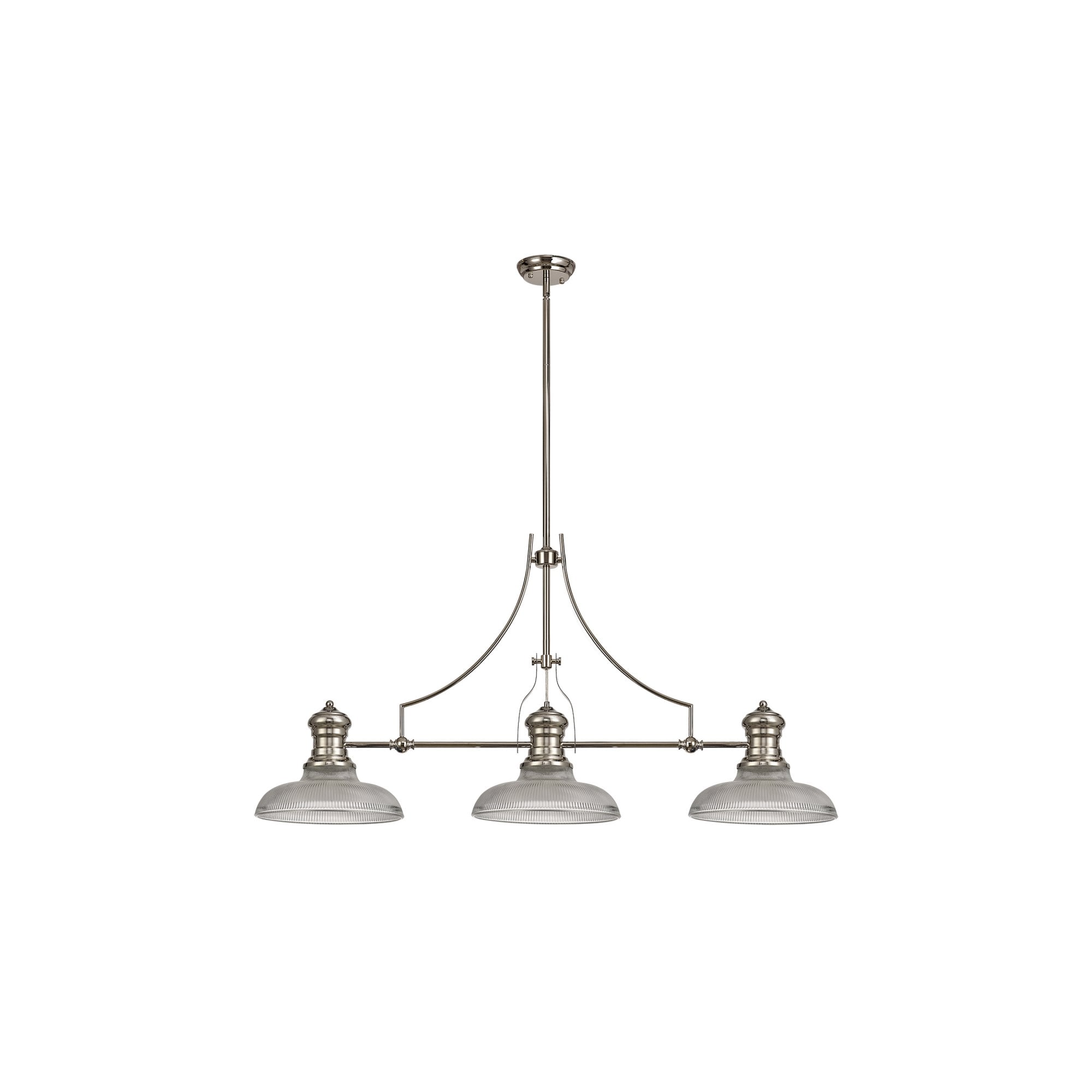 Fabula Epping 3 Light Linear Pendant - 30cm Round Glass Shades - Polished Nickel & Clear Glass