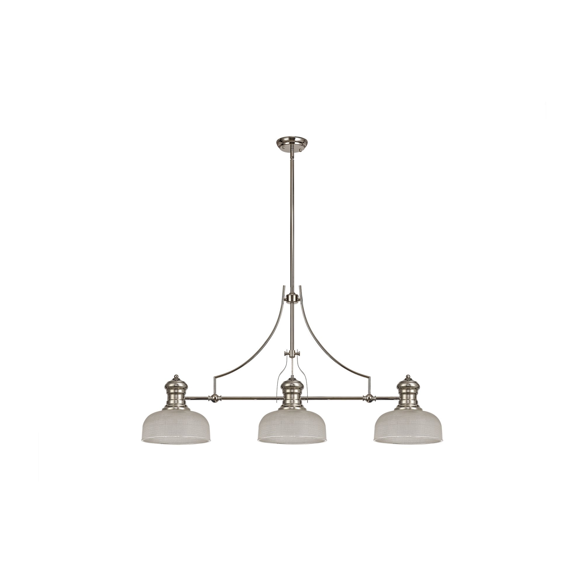 Fabula Epping 3 Light Linear Pendant - 26.5cm Prismatic Glass Shades - Polished Nickel & Clear Glass