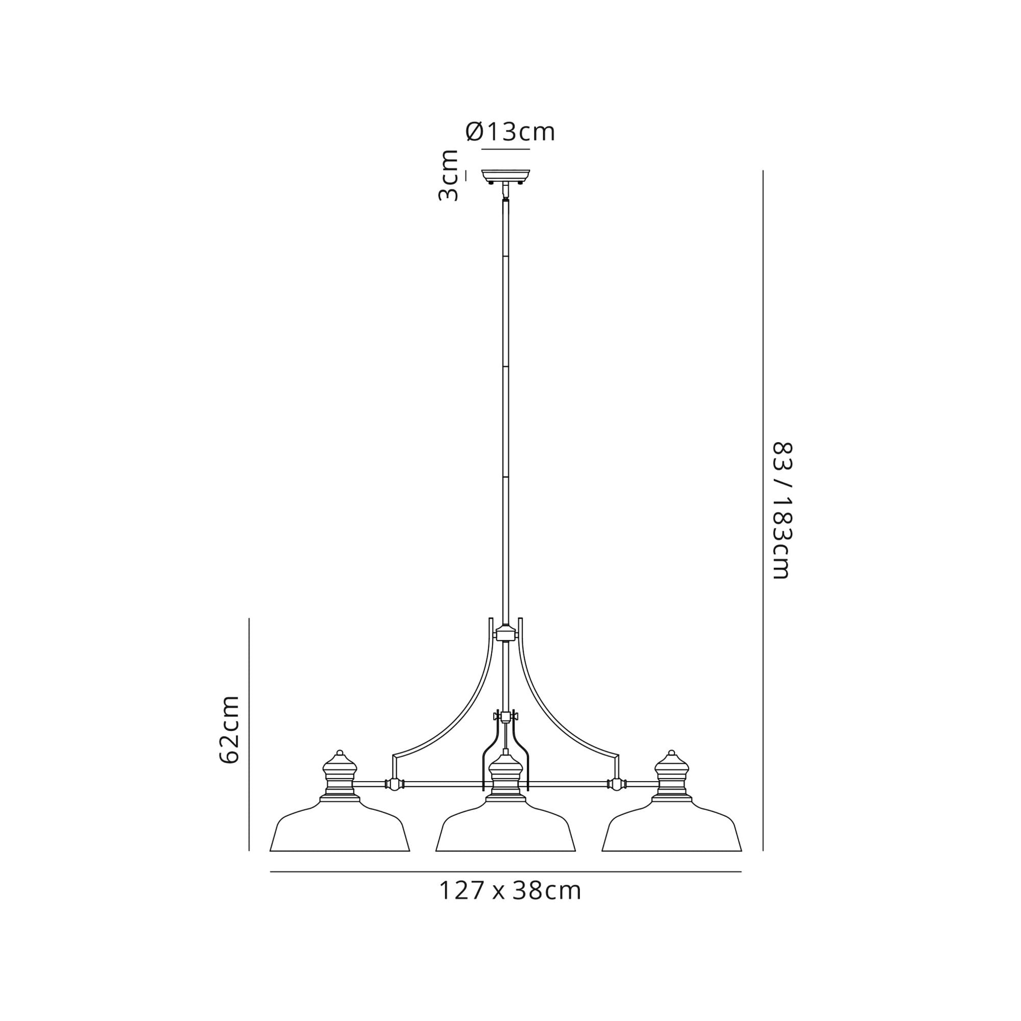Fabula Epping 3 Light Linear Pendant - 38cm Flat Round Shades - Polished Nickel & Clear Glass