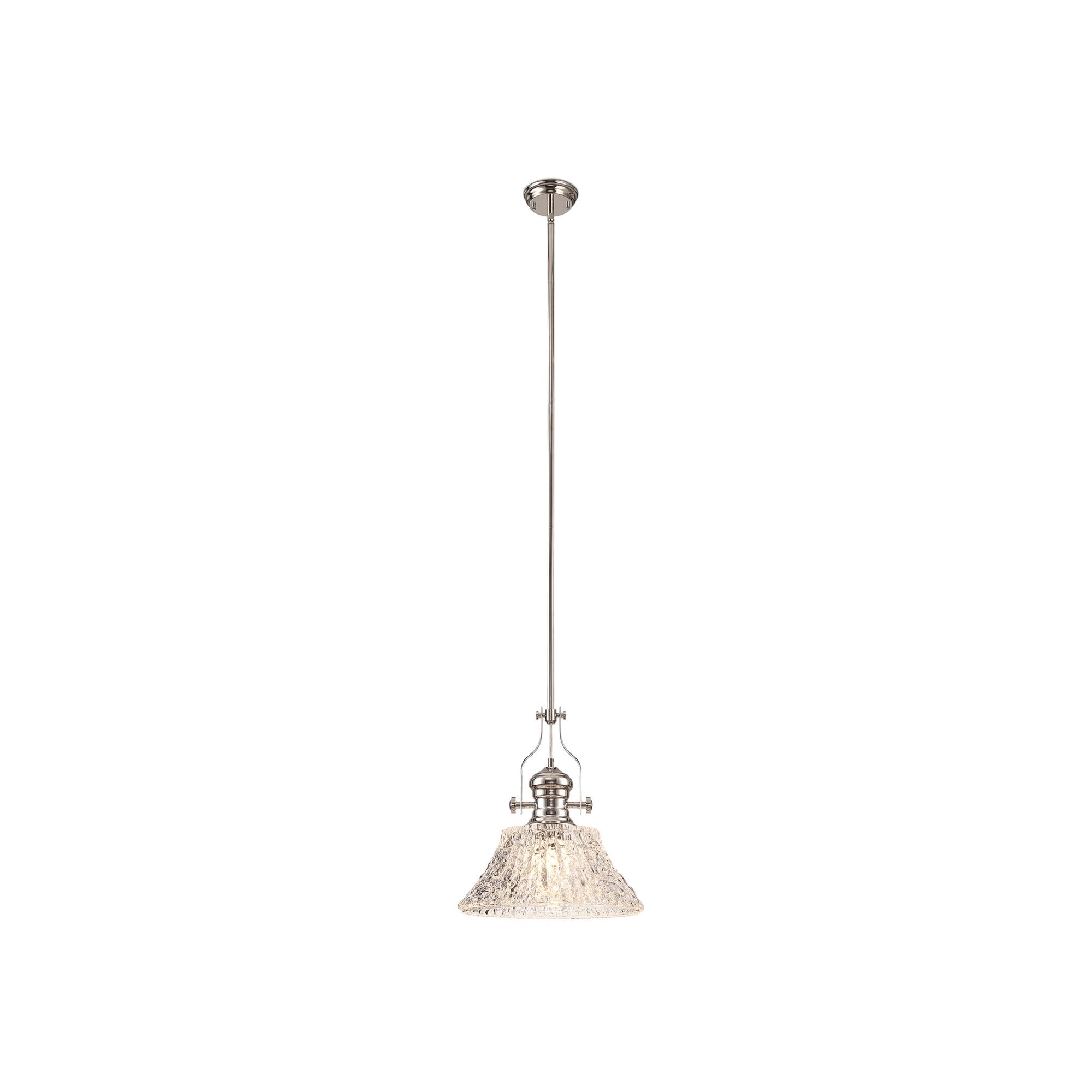 Fabula Epping Single Pendant - 38cm Patterned Round Glass Shade - Polished Nickel & Clear Glass