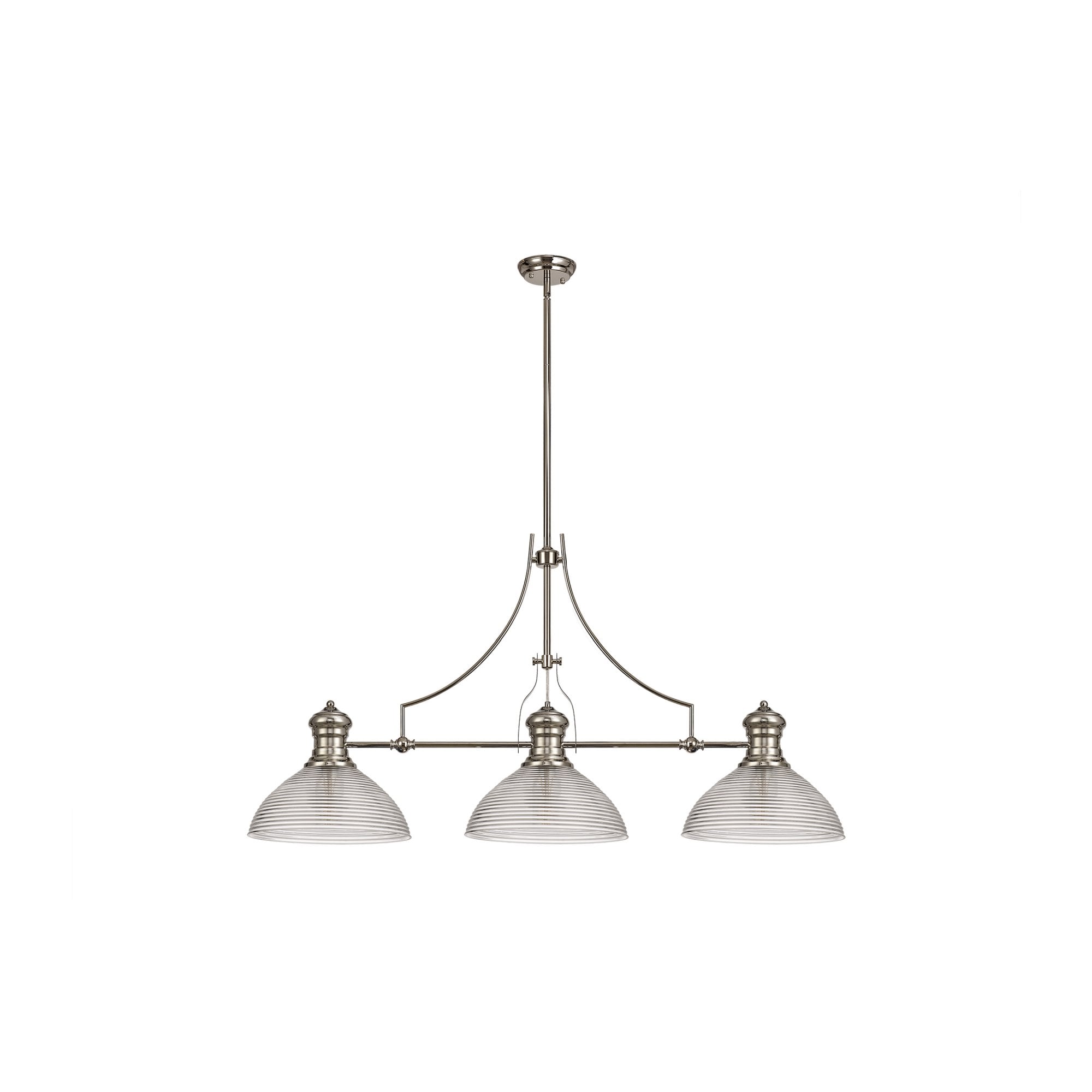 Fabula Epping 3 Light Linear Pendant - 33.5cm Prismatic Glass Shades - Polished Nickel & Clear Glass
