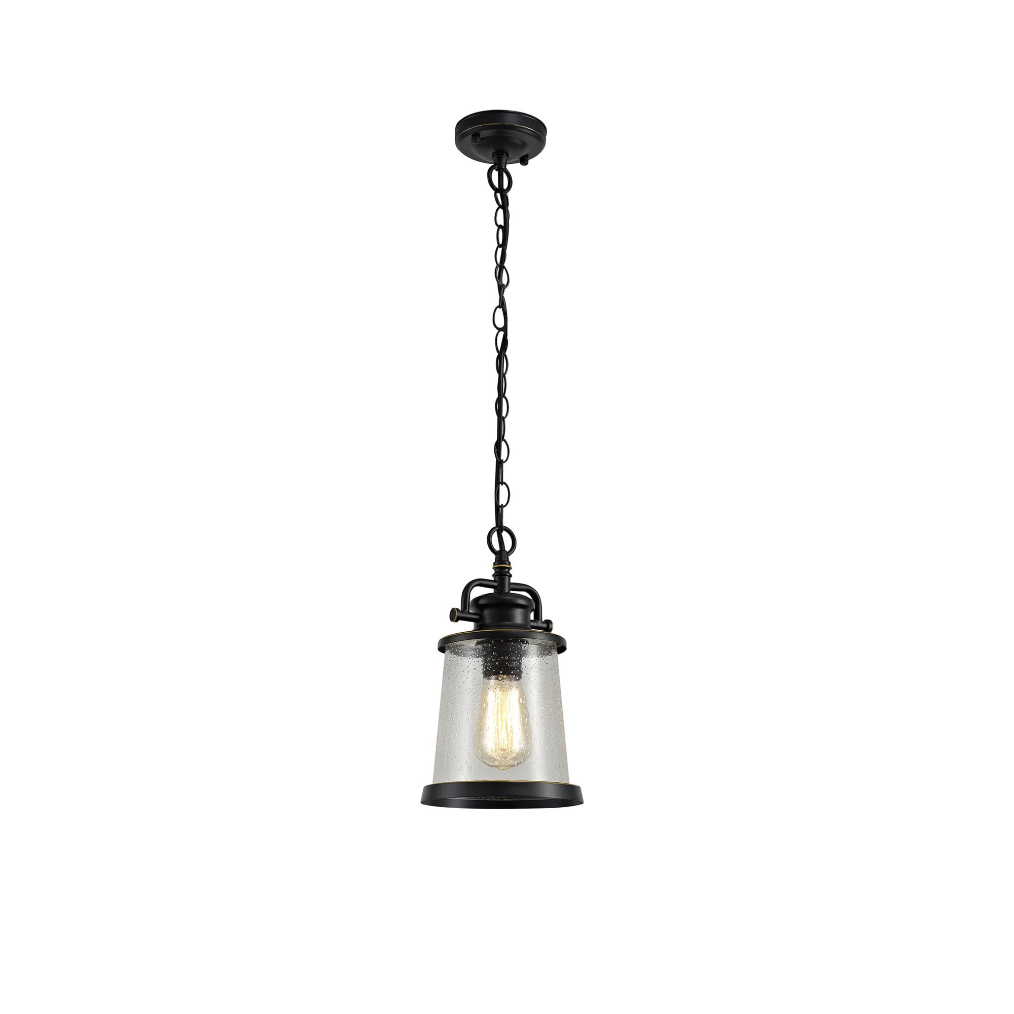 Fabula Nightingale Single Pendant - Black/Gold & Seeded Clear Glass - IP54