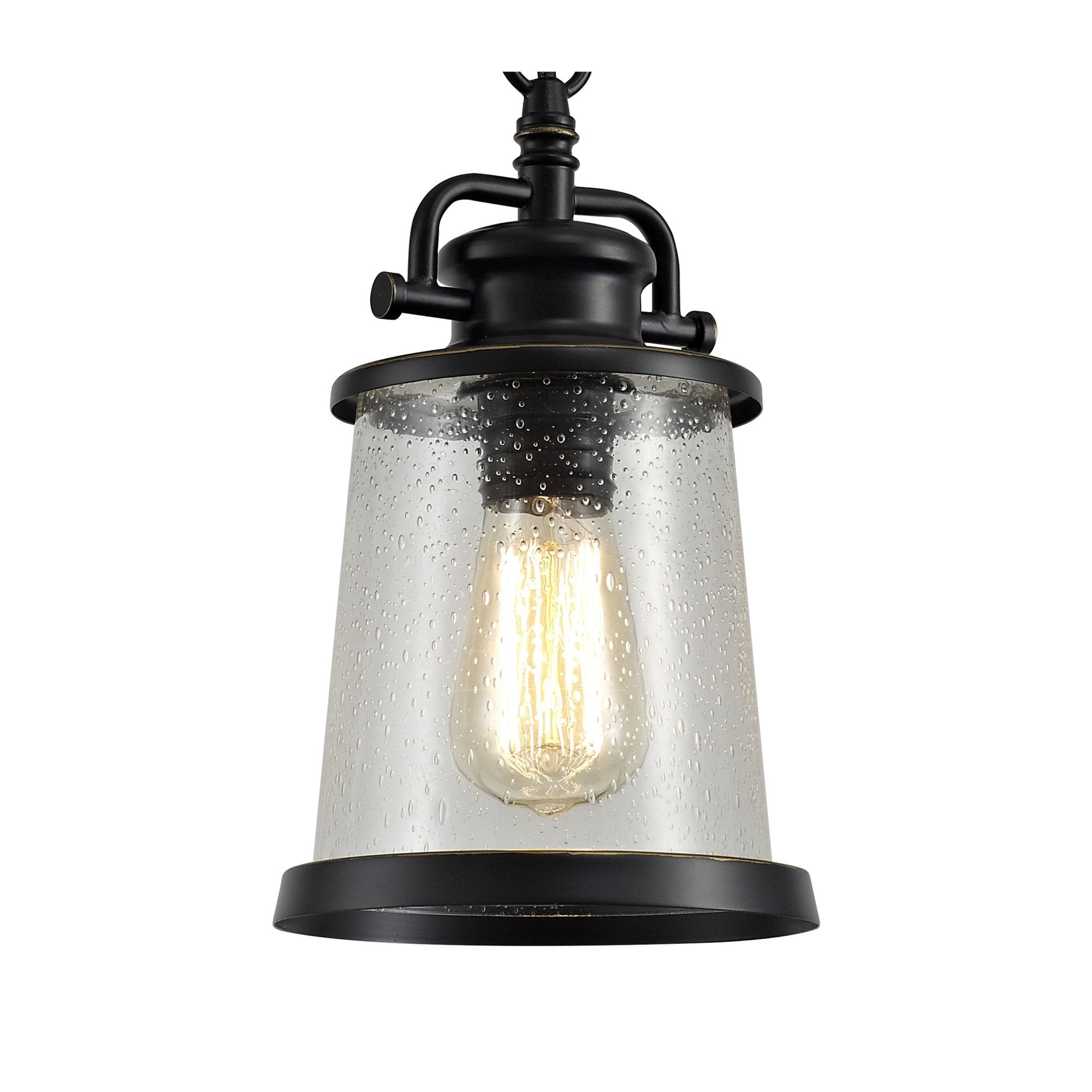 Fabula Nightingale Single Pendant - Black/Gold & Seeded Clear Glass - IP54