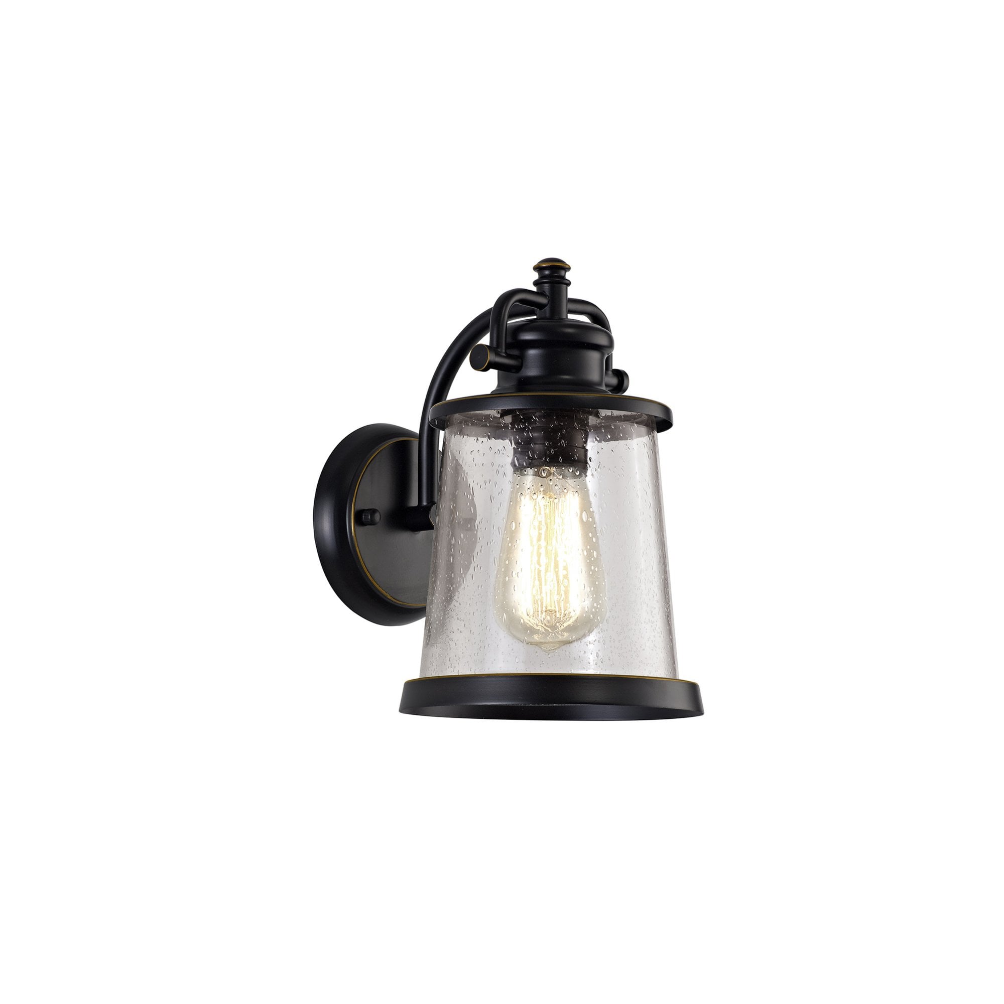 Fabula Nightingale Single Wall Lamp - Black/Gold & Seeded Clear Glass - IP54