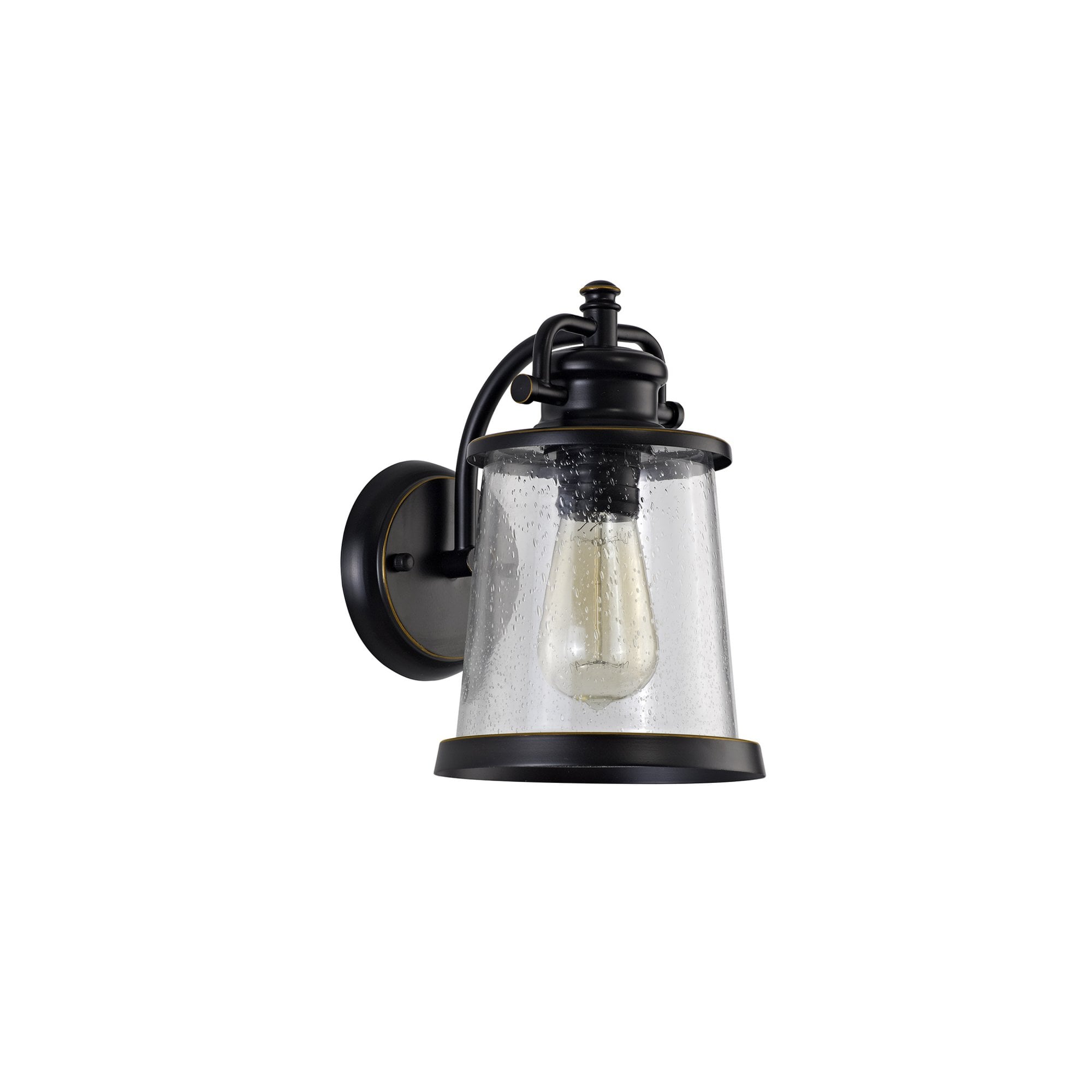 Fabula Nightingale Single Wall Lamp - Black/Gold & Seeded Clear Glass - IP54