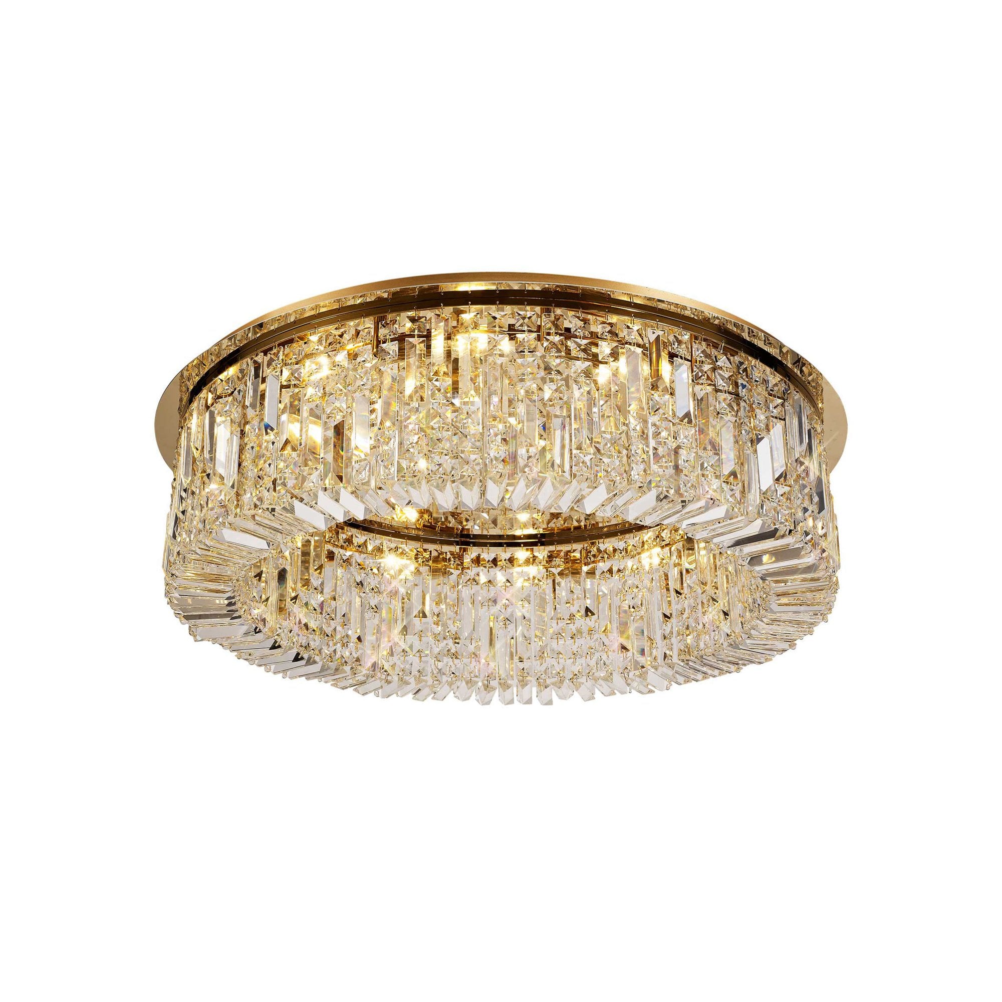 Fabula Fernbank 12 Light Round Flush Chandelier - Gold & Crystal