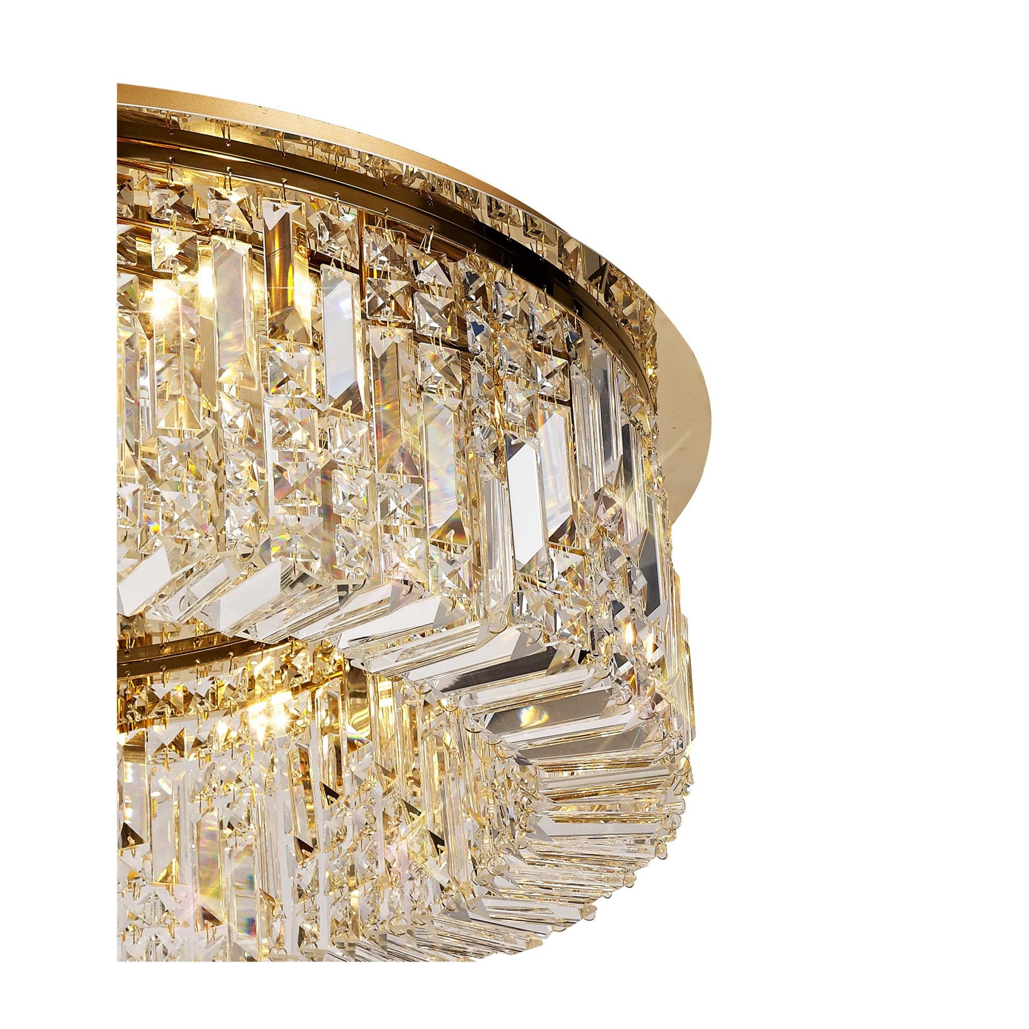 Fabula Fernbank 12 Light Round Flush Chandelier - Gold & Crystal