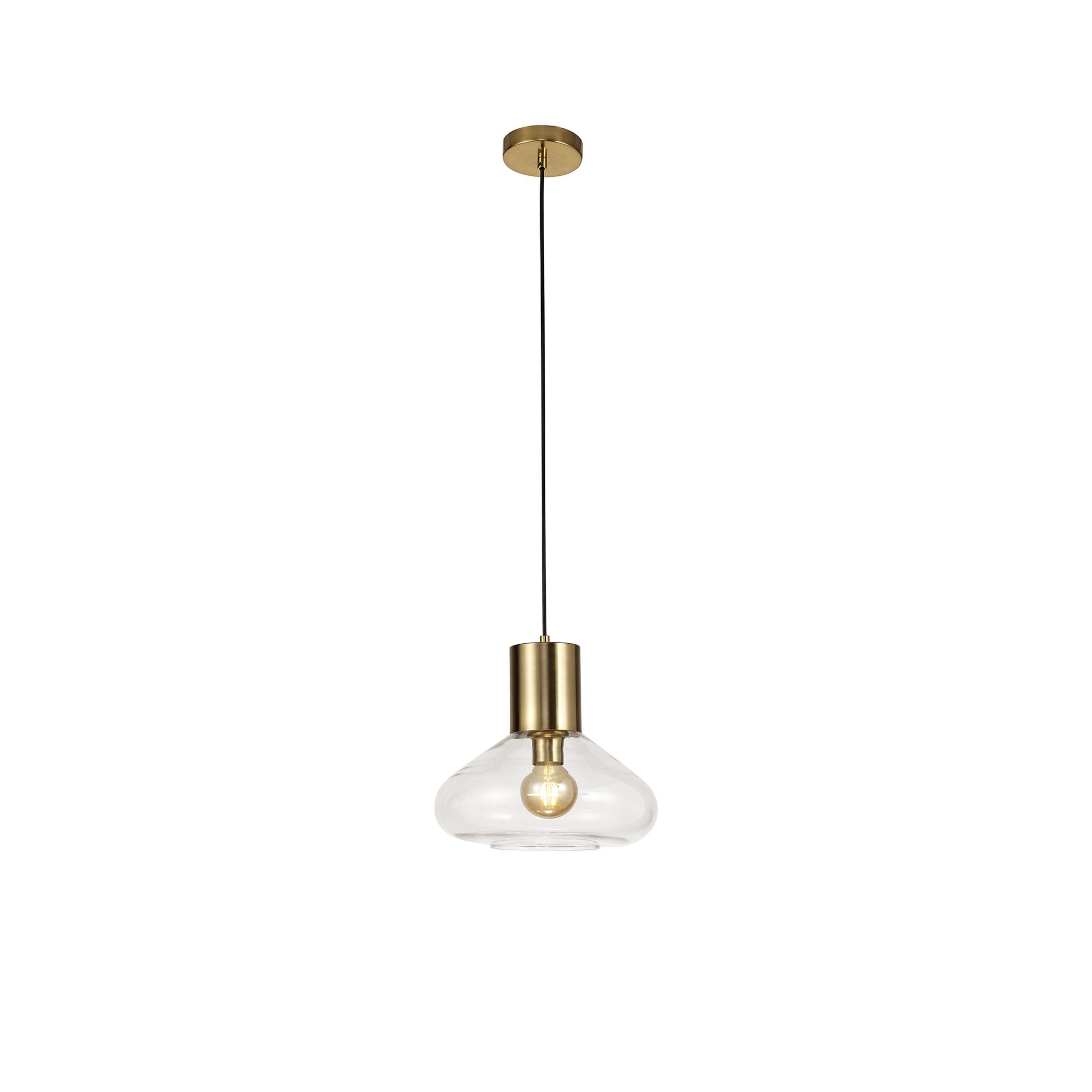 Fabula Maple Wide Pendant - Aged Brass & Clear Glass