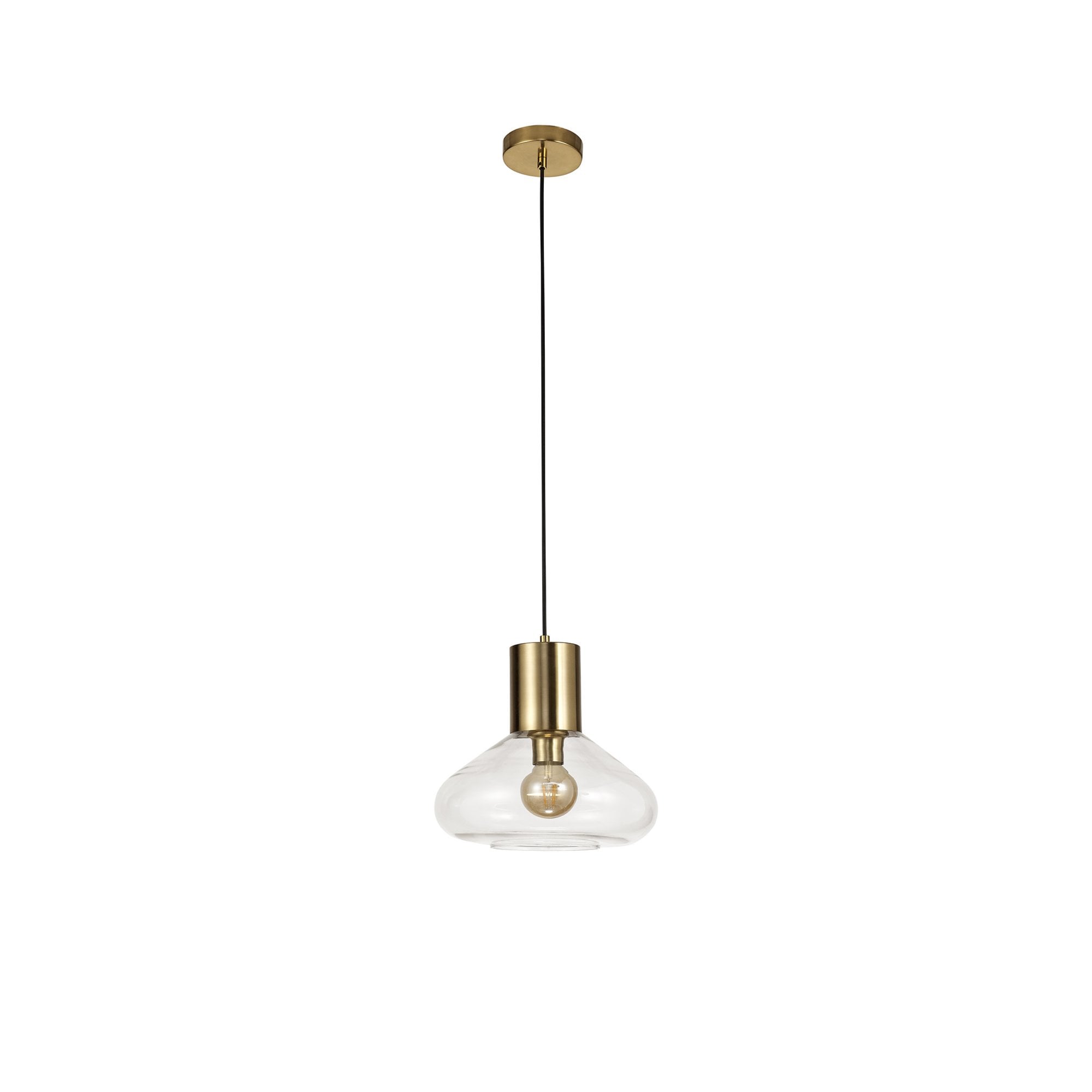 Fabula Maple Wide Pendant - Aged Brass & Clear Glass