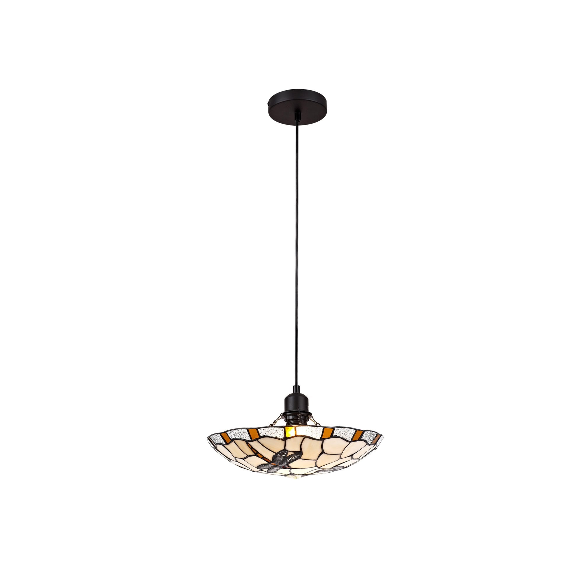 Fabula Mannock Single Pendant - 35cm Tiffany Shade - Amber & Cream