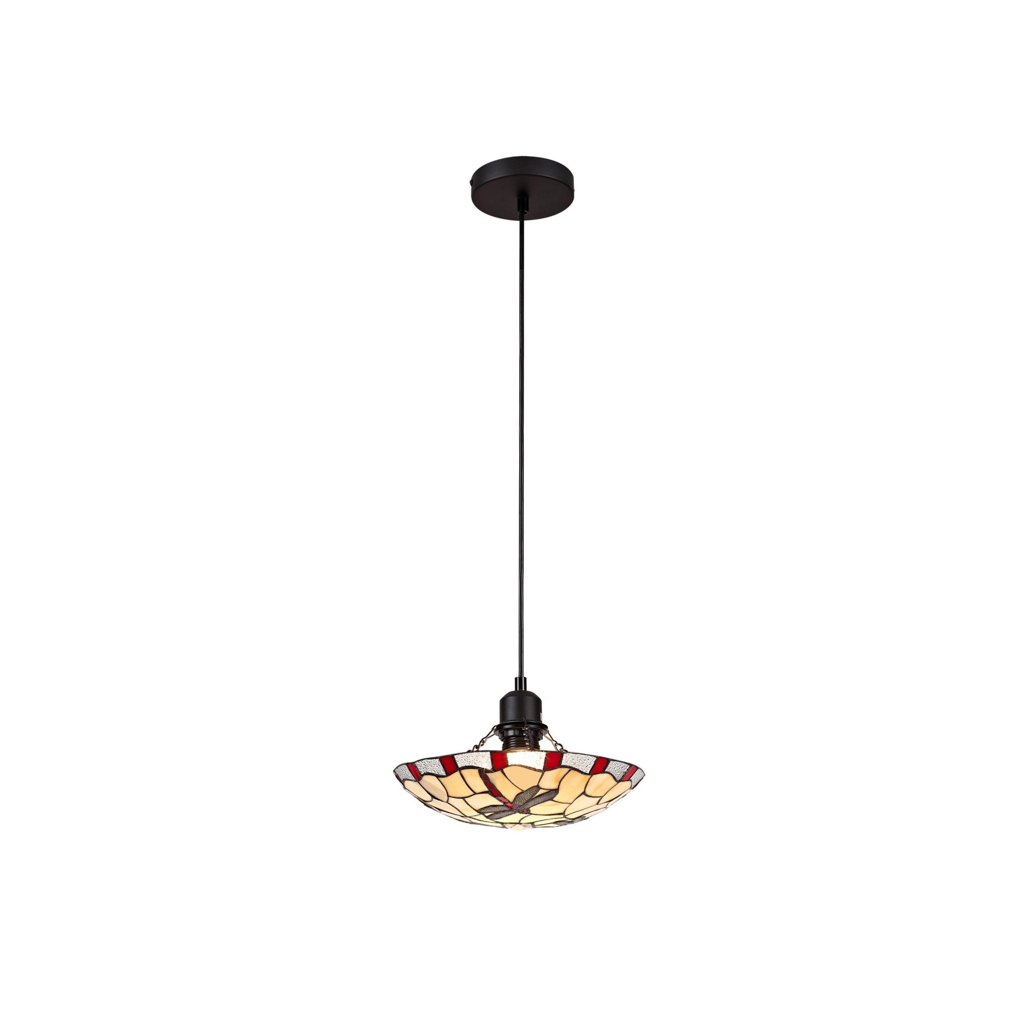 Fabula Mannock Single Pendant - 35cm Tiffany Shade - Red & Cream