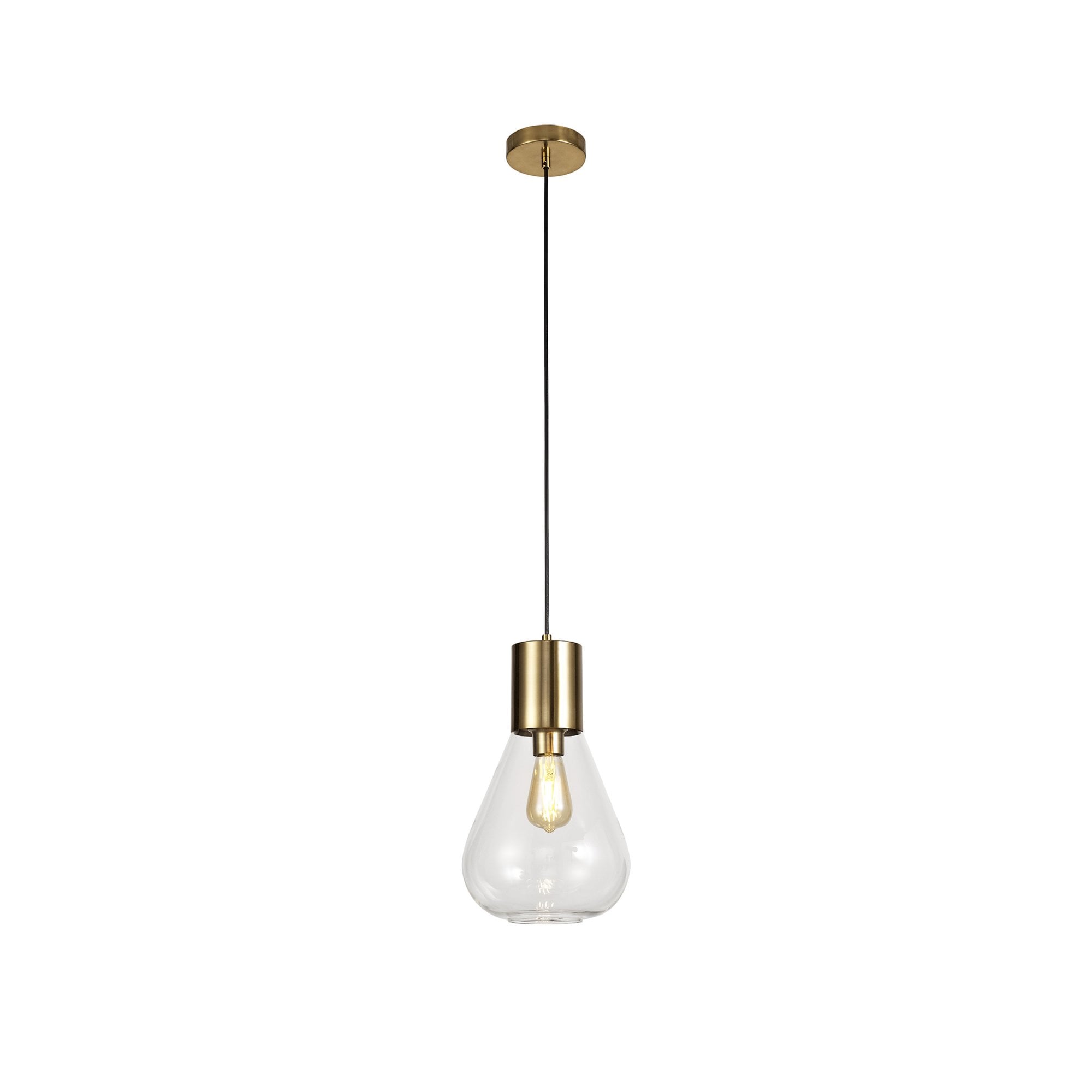 Fabula Maple Narrow Pendant - Aged Brass & Clear Glass