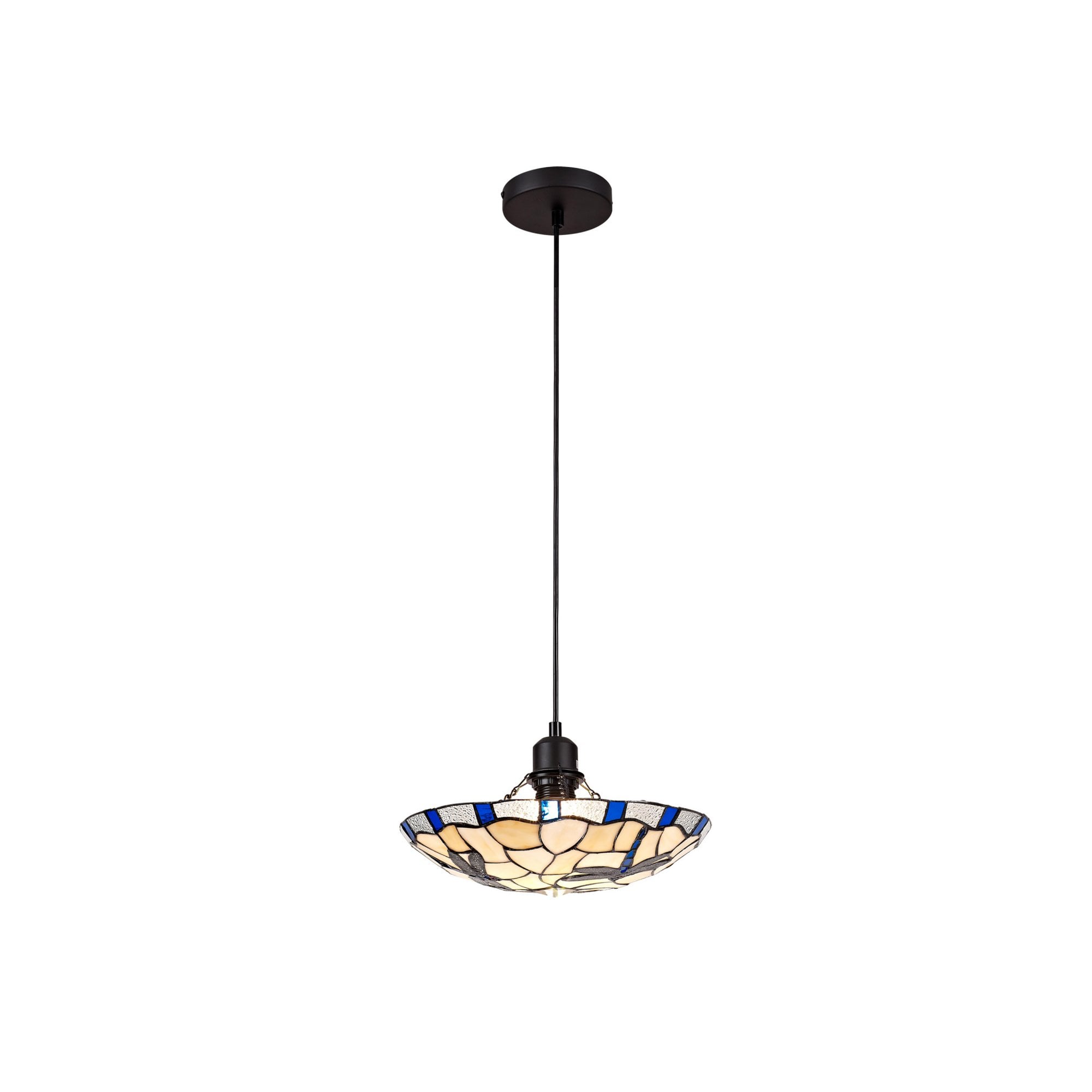 Fabula Mannock Single Pendant - 35cm Tiffany Shade - Blue & Cream