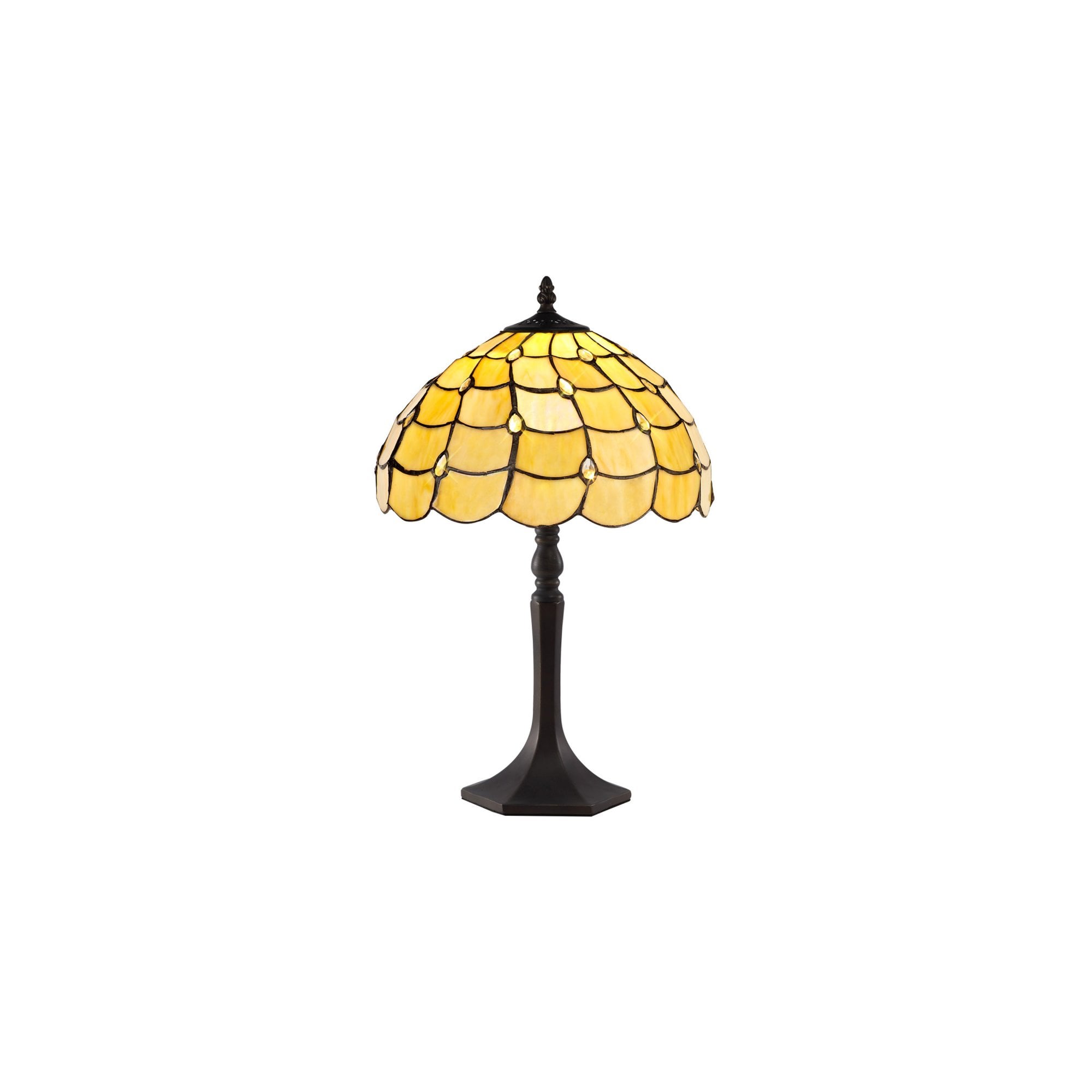 Fabula Crescent Single Octagonal Table Lamp - 30cm Tiffany Shade - Beige