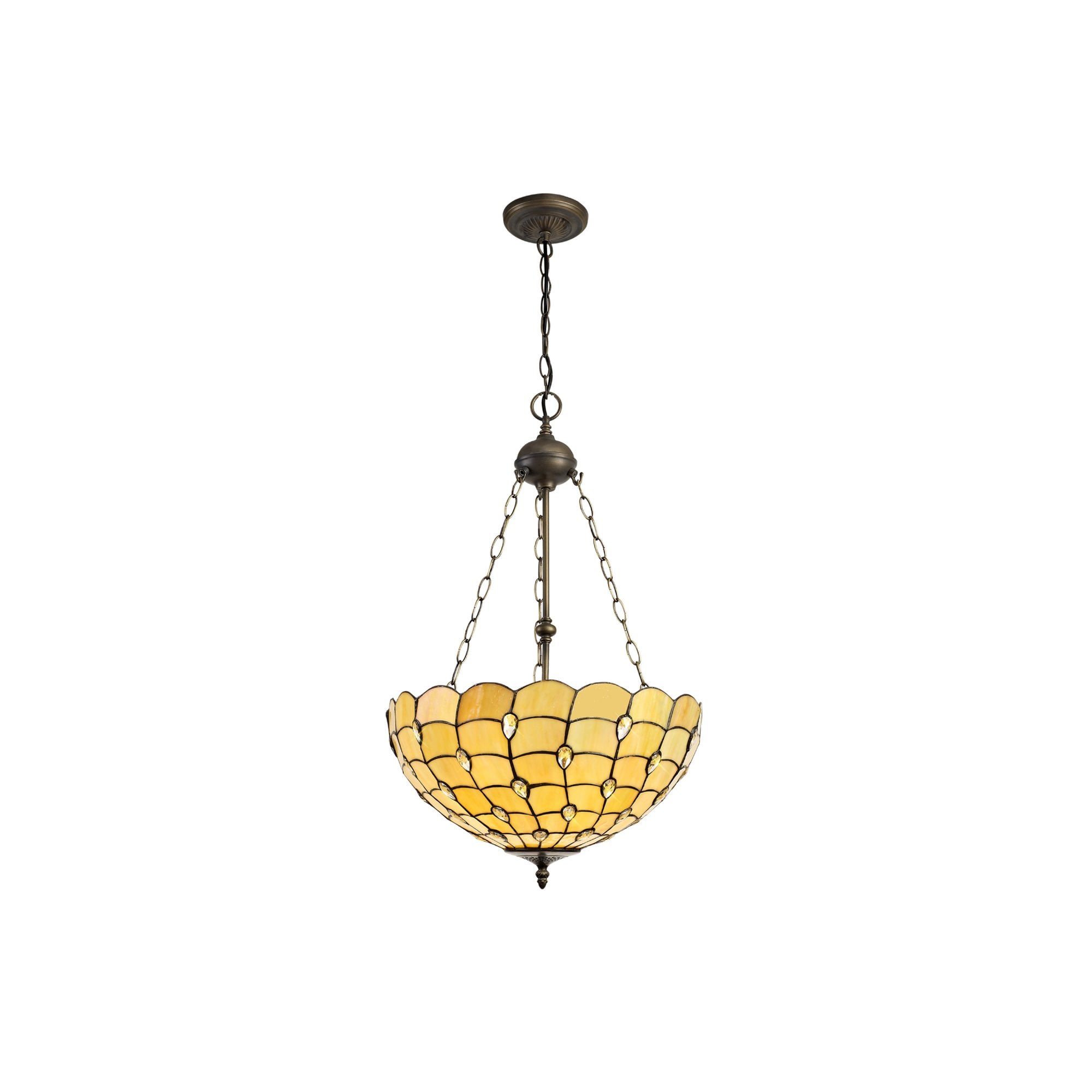 Fabula Crescent 3 Light Uplighter Pendant - 50cm Tiffany Shade - Beige