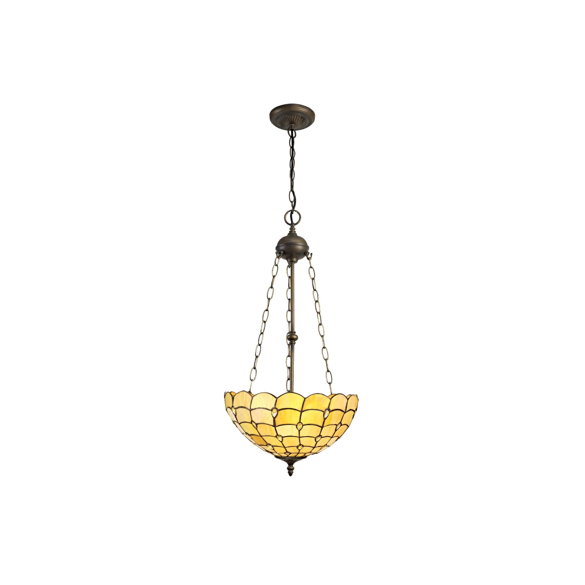 Fabula Crescent 3 Light Uplighter Pendant - 40cm Tiffany Shade - Beige