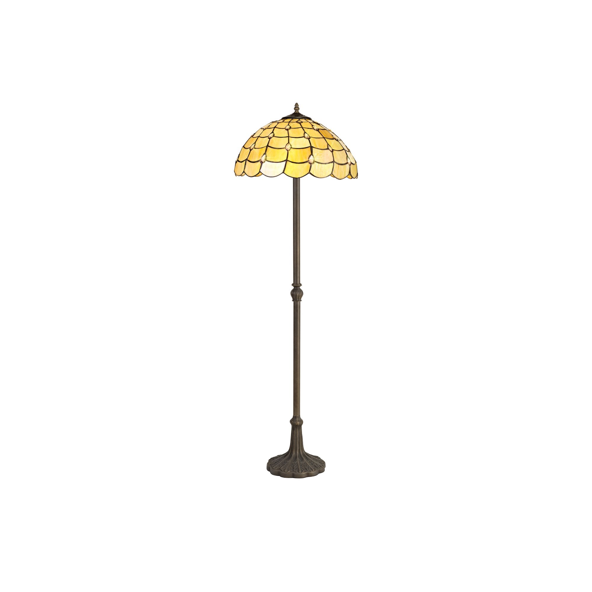 Fabula Crescent 2 Light Leaf Design Floor Lamp - 40cm Tiffany Shade - Beige