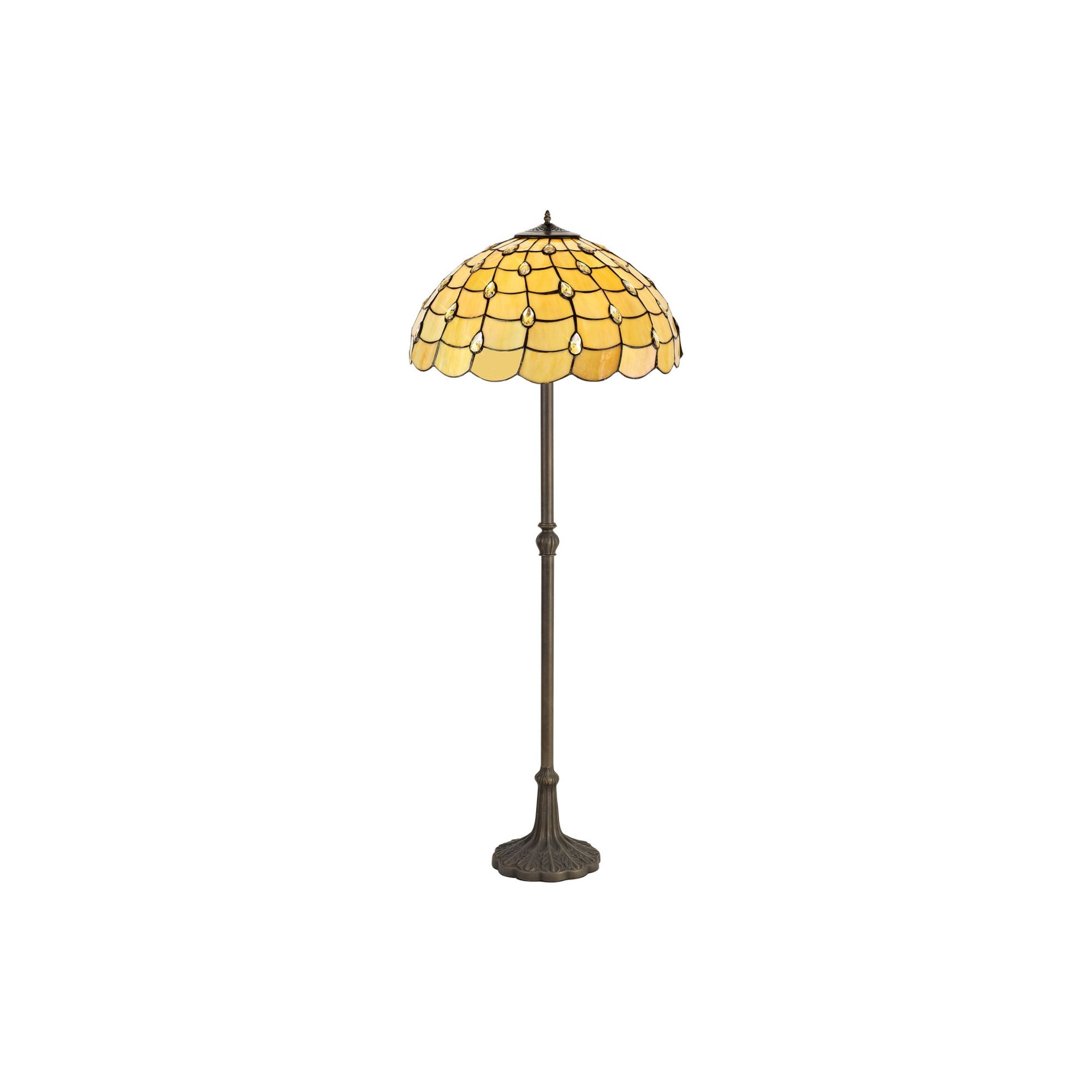 Fabula Crescent 2 Light Leaf Design Floor Lamp - 50cm Tiffany Shade - Beige