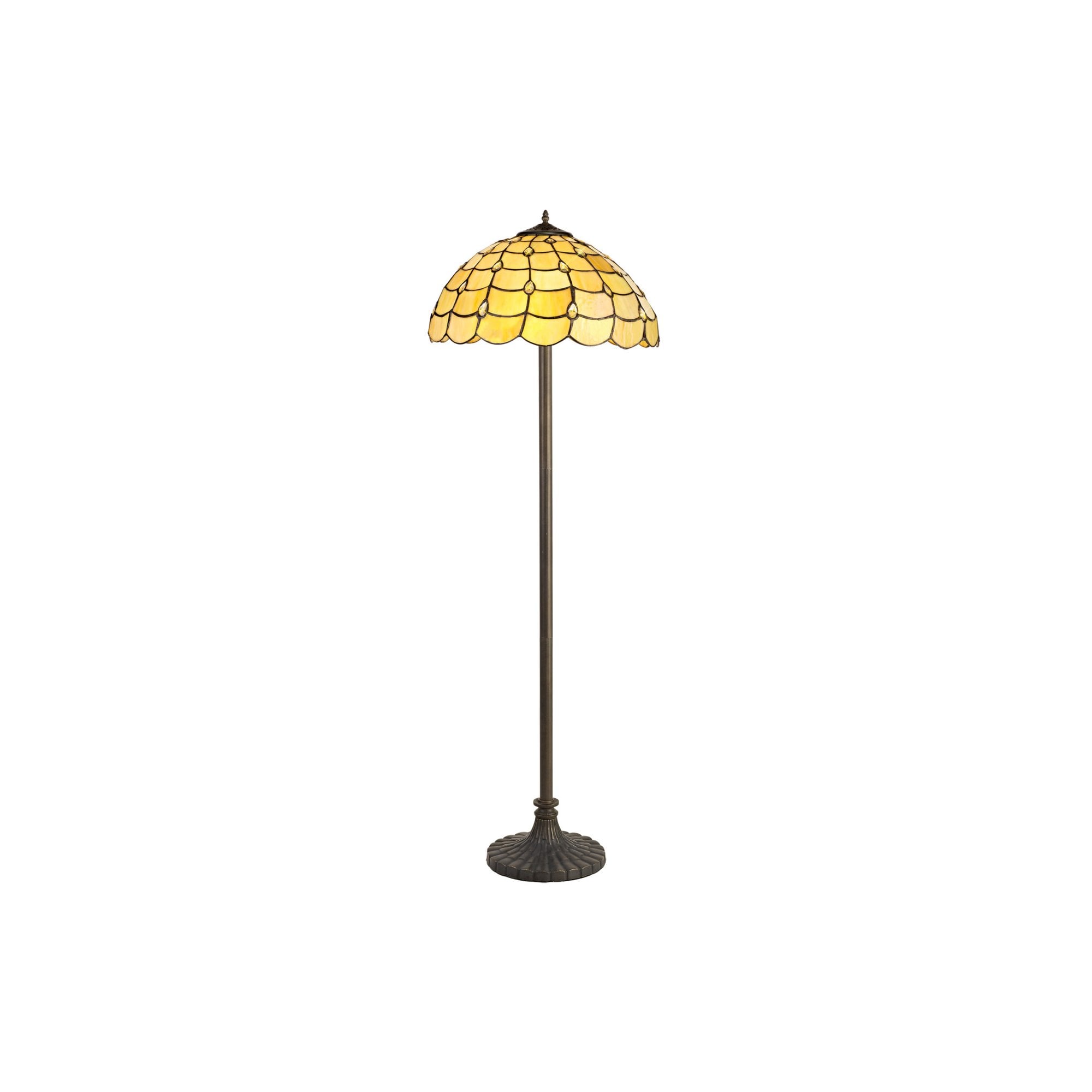 Fabula Crescent 2 Light Stepped Design Floor Lamp - 40cm Tiffany Shade - Beige