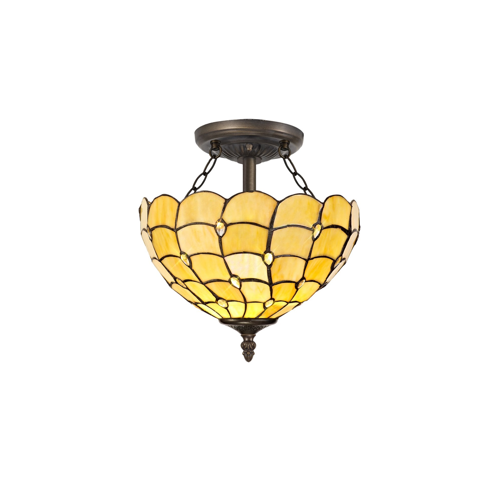 Fabula Crescent 2 Light Semi-Flush Light - 30cm Tiffany Shade - Beige