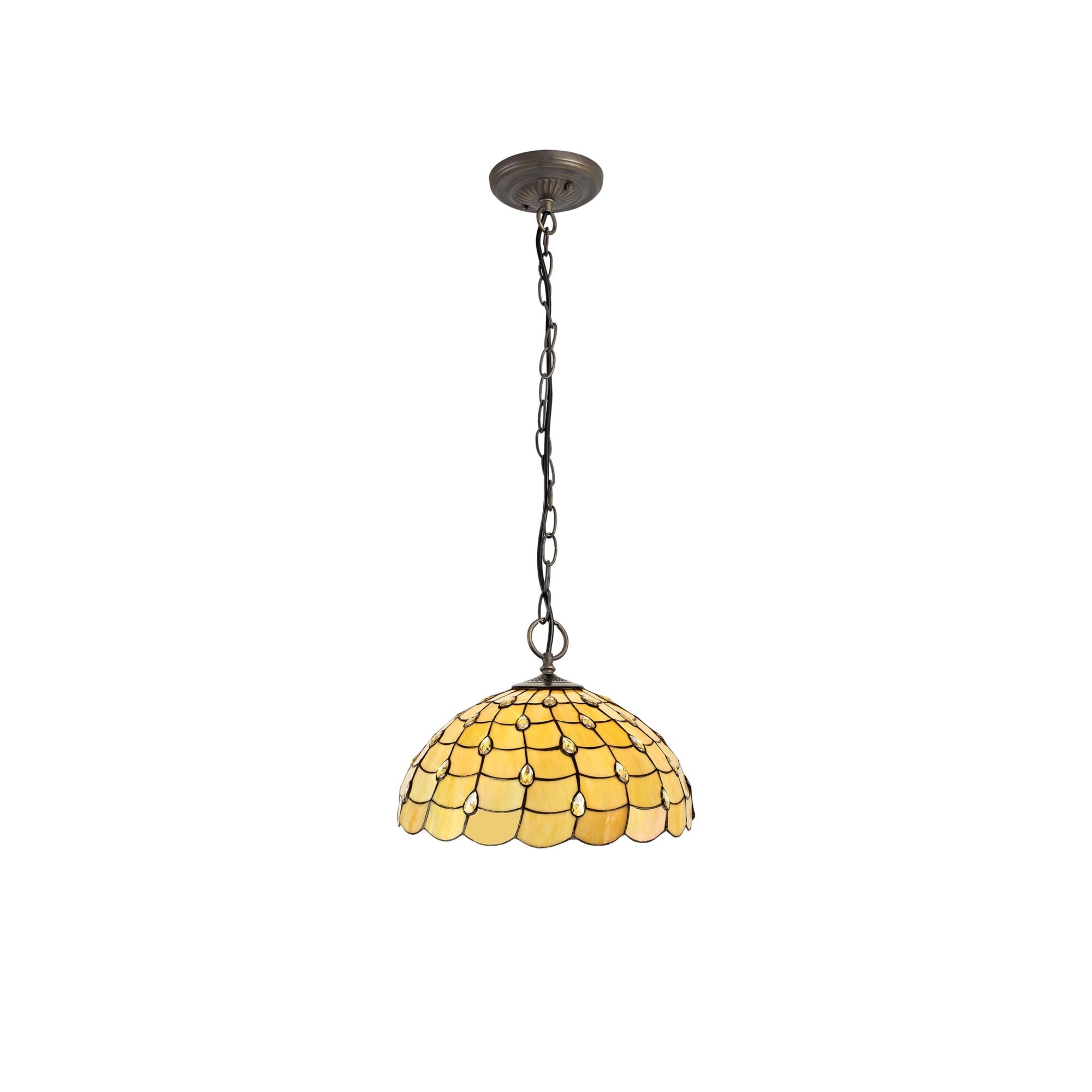 Fabula Crescent 3 Light Downlighter Pendant - 50cm Tiffany Shade - Beige