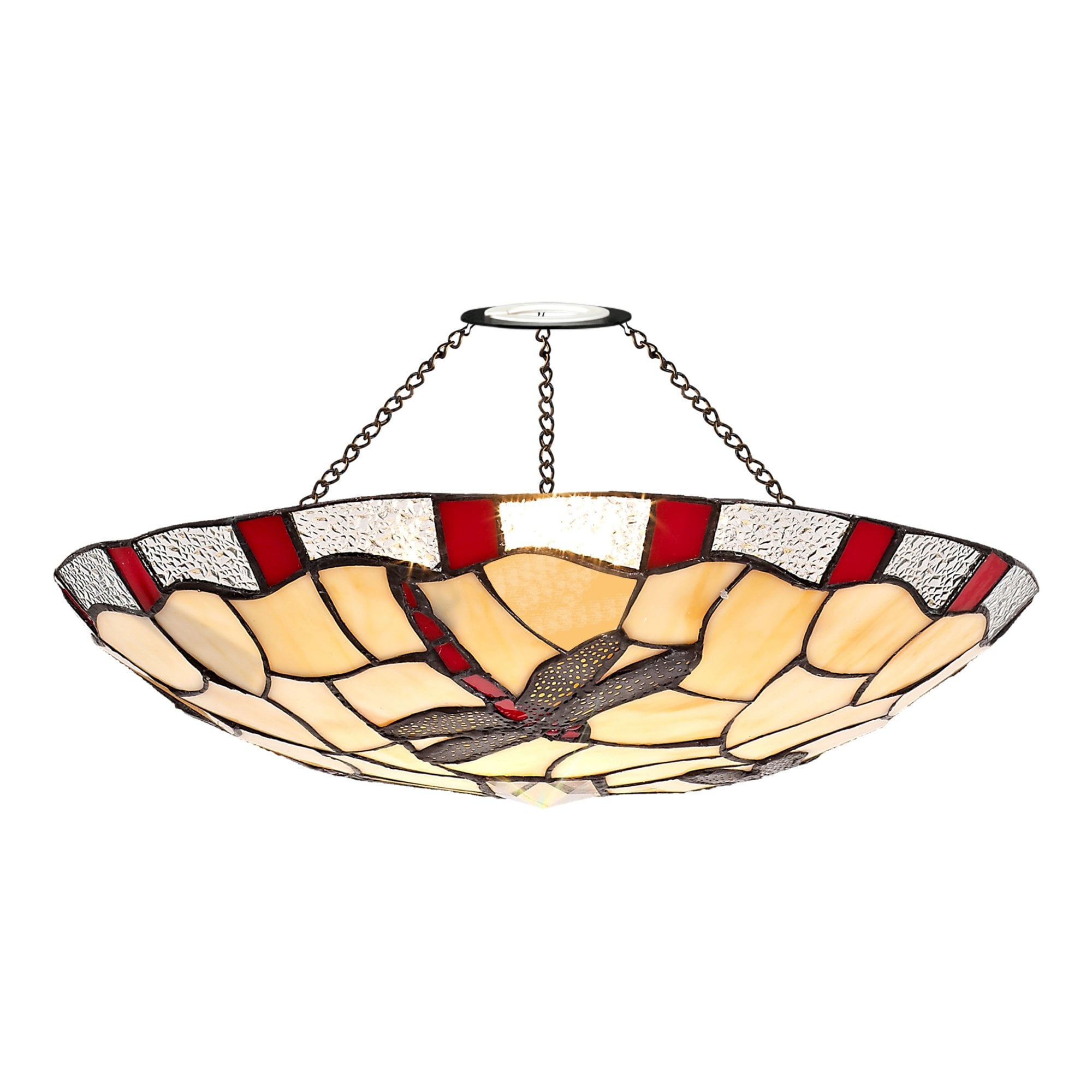 Fabula Mannock 35cm Tiffany Uplighter Shade - Red & Cream - Shade Only