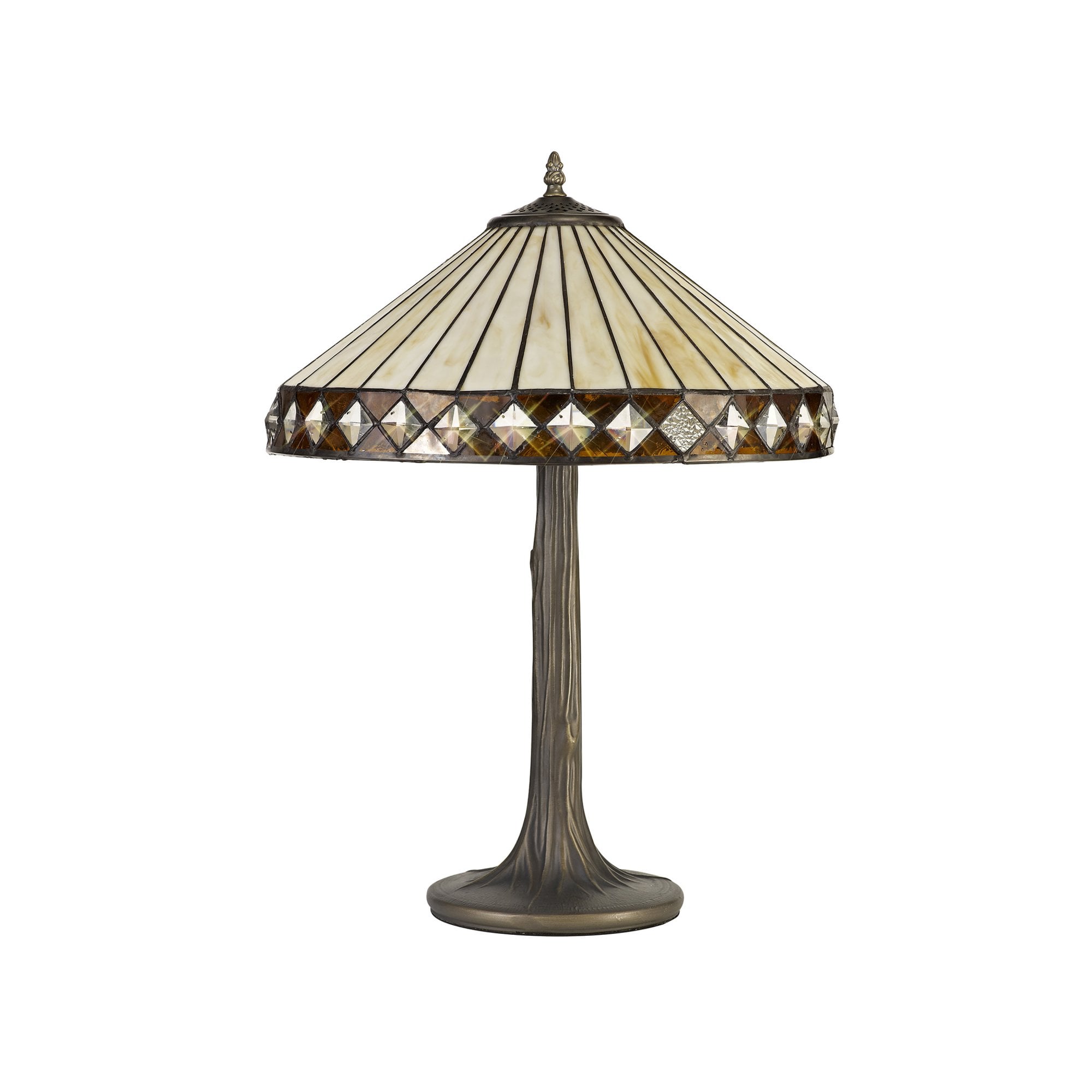 Fabula Westall 2 Light Tree Like Table Lamp - 40cm Tiffany Shade - Amber & Cream
