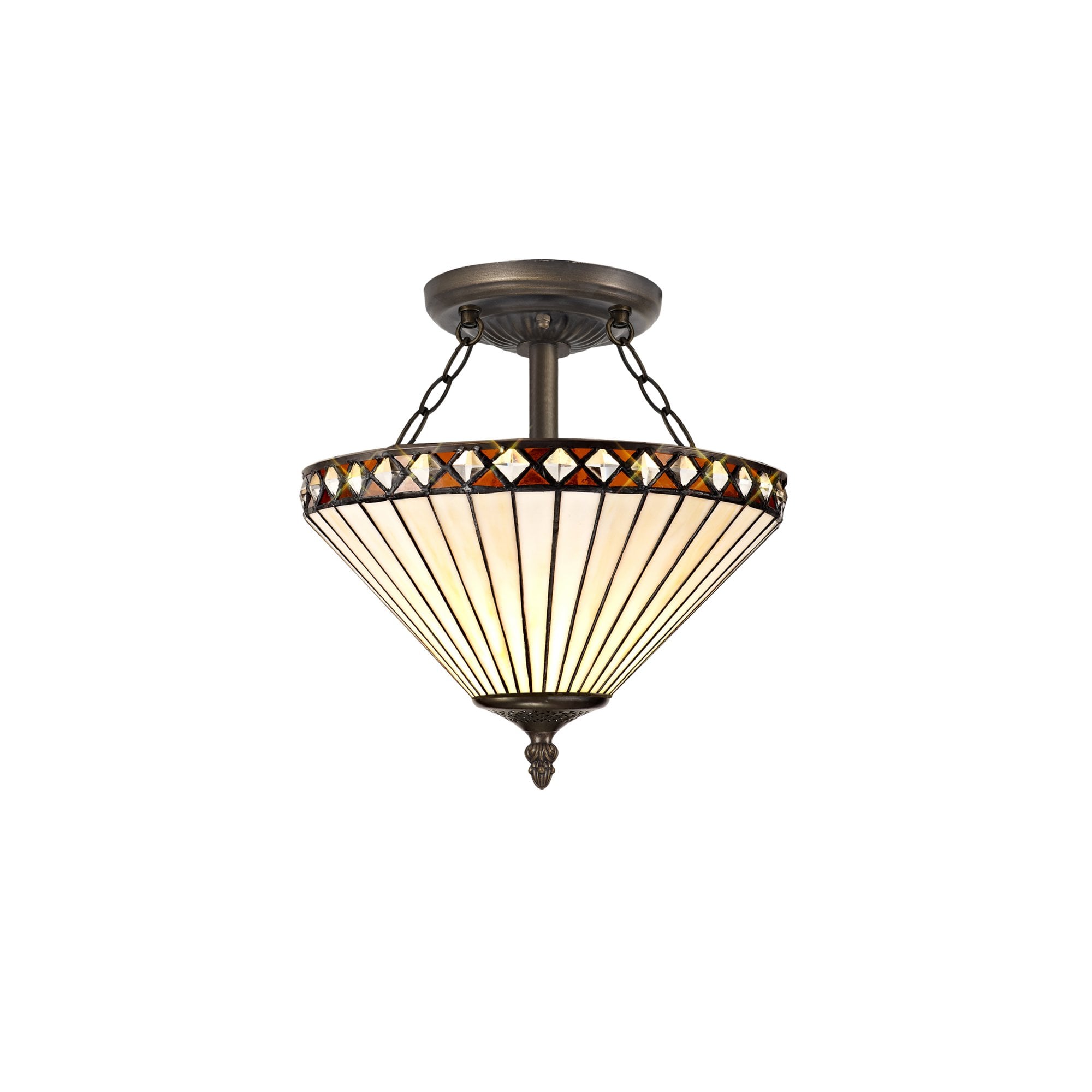Fabula Westall 2 Light Semi-Flush Light - 30cm Tiffany Shade - Amber & Cream