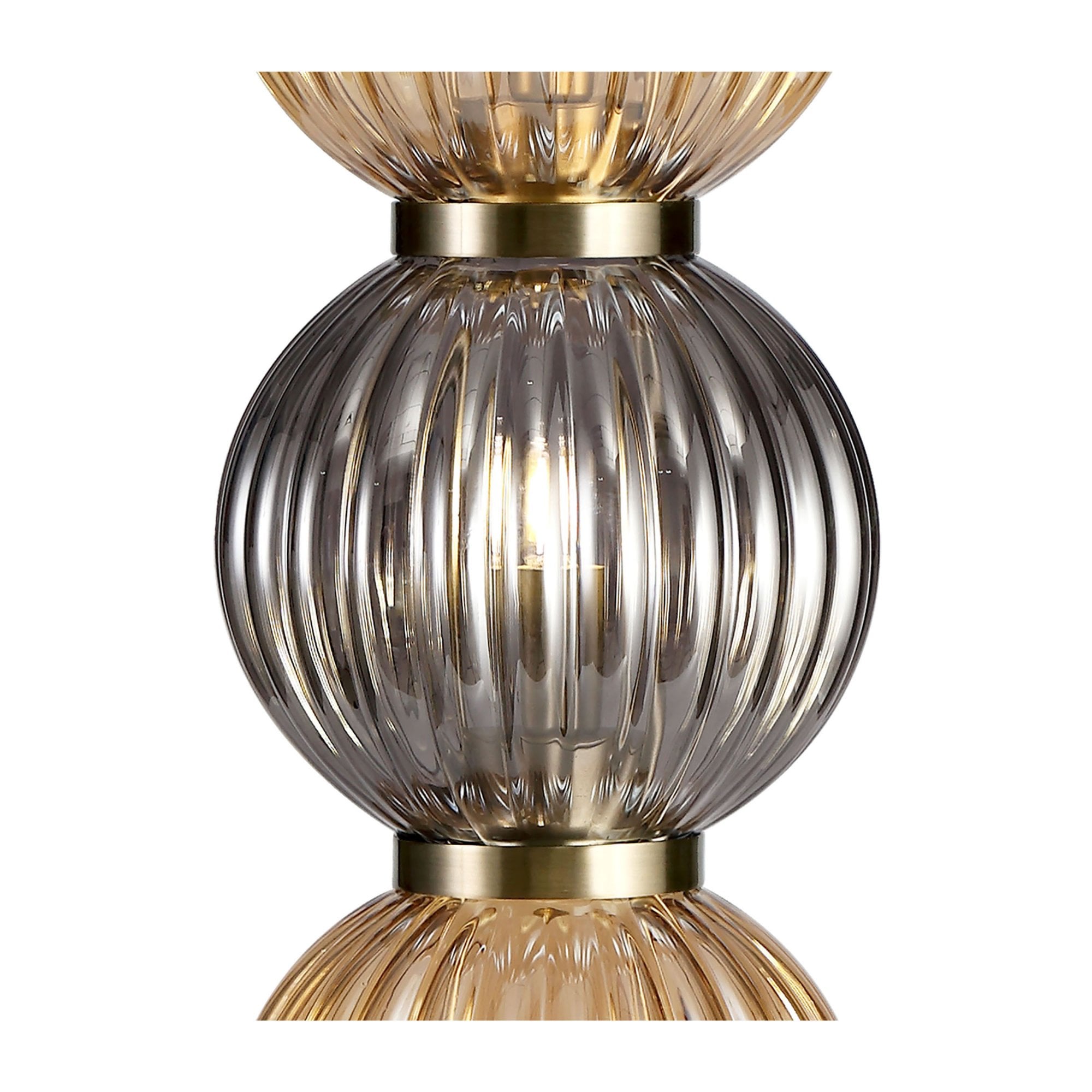 Fabula Churchill 3 Light Table Lamp - Antique Brass, Smoked & Amber Glass