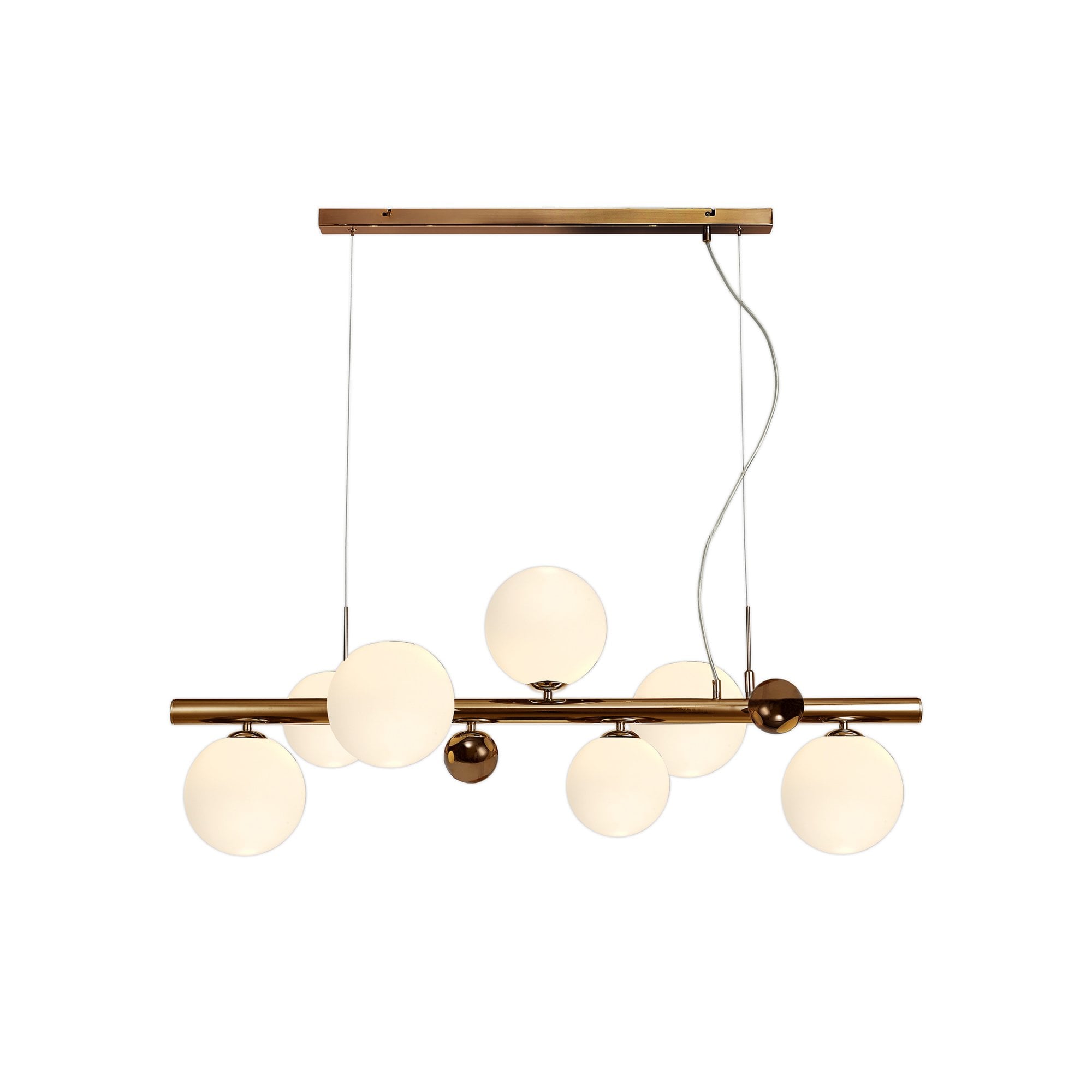 Fabula Roding 7 Light Linear Pendant - Antique Copper, Opal & Copper Glass