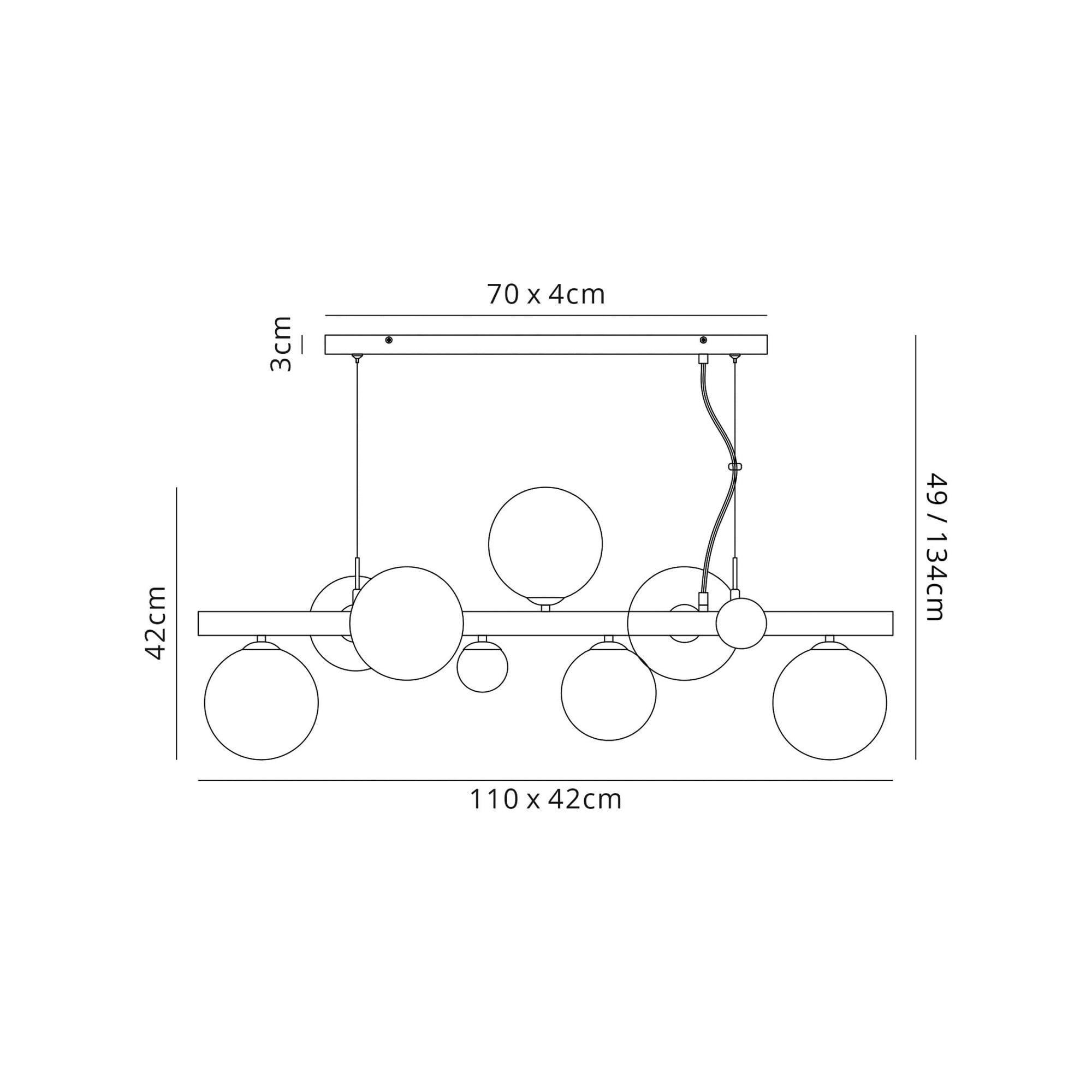 Fabula Roding 7 Light Linear Pendant - Antique Copper, Opal & Copper Glass