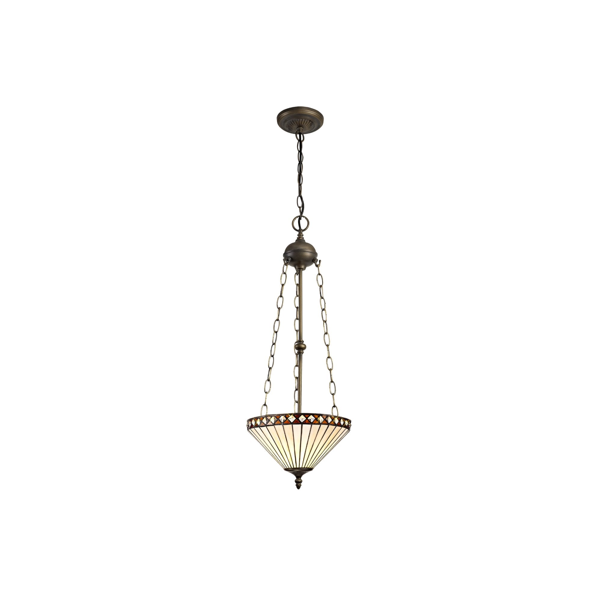 Fabula Westall 3 Light Uplighter Pendant - 30cm Tiffany Shade - Amber & Cream