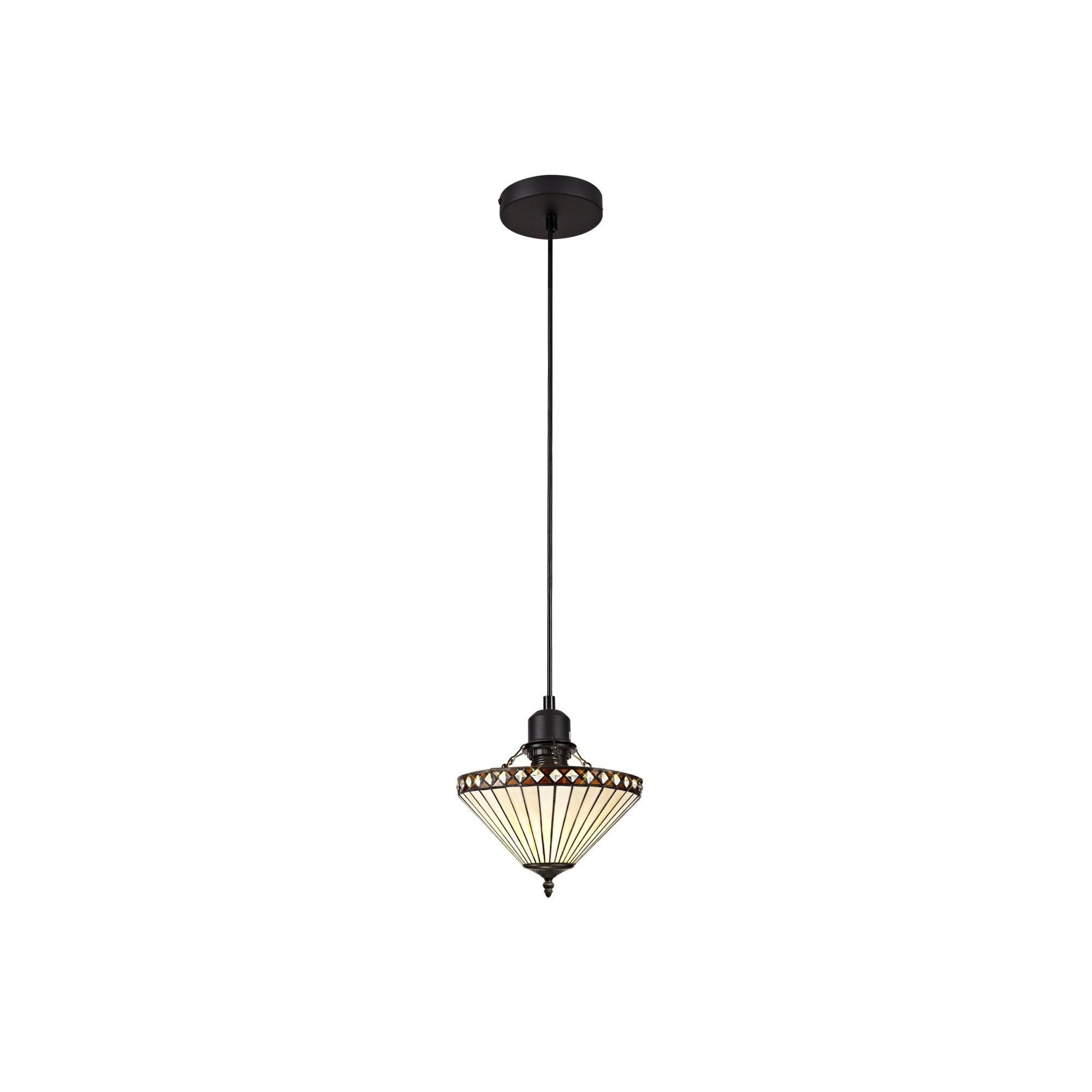 Fabula Westall Single Uplighter Pendant - 30cm Tiffany Shade - Amber & Cream