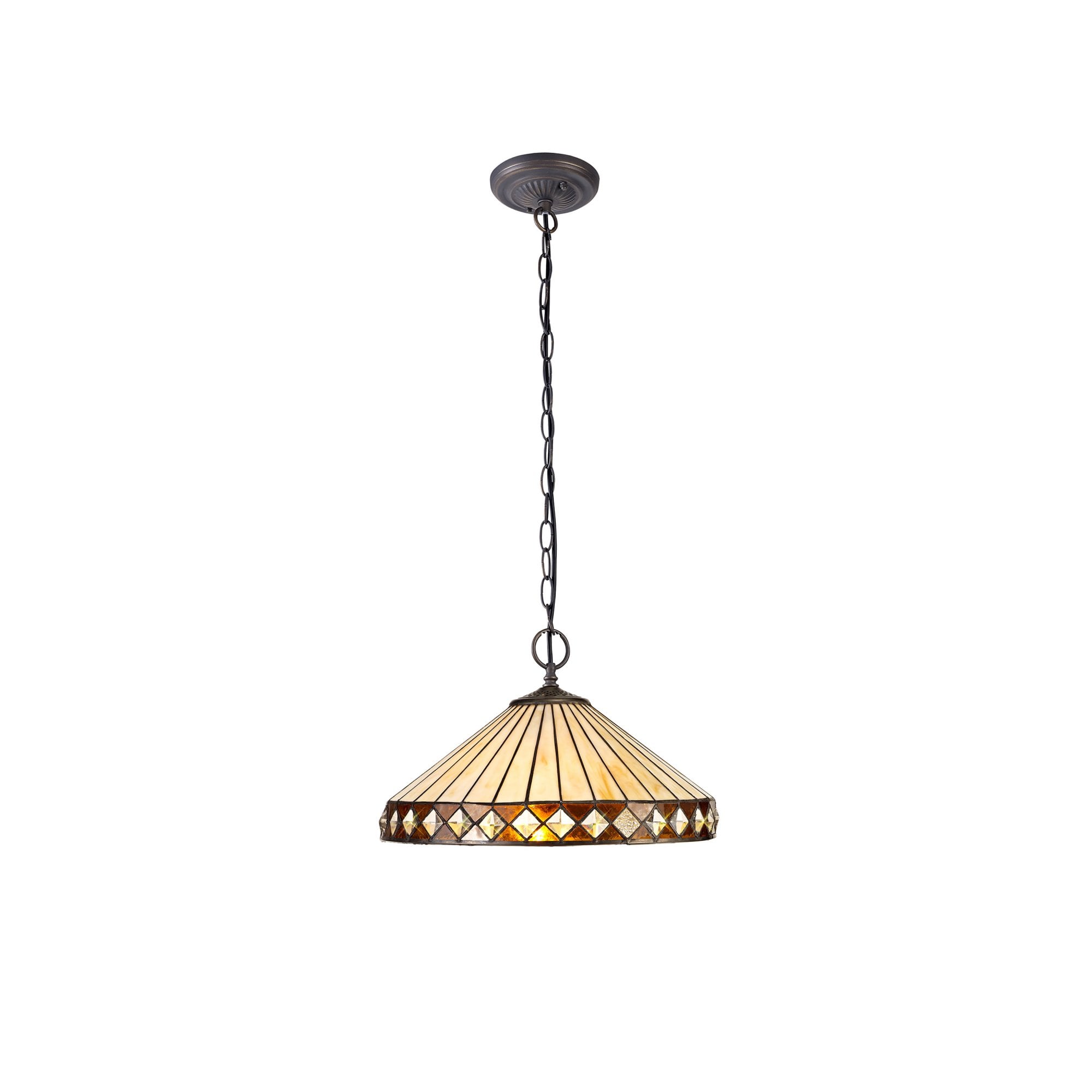 Fabula Westall 2 Light Downlighter Pendant - 40cm Tiffany Shade - Amber & Cream